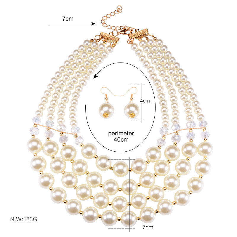Velina – Crystal Pearl Long Necklace & Earrings Set