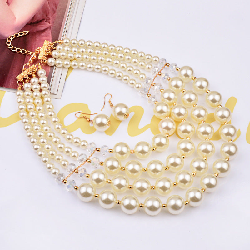 Velina – Crystal Pearl Long Necklace & Earrings Set