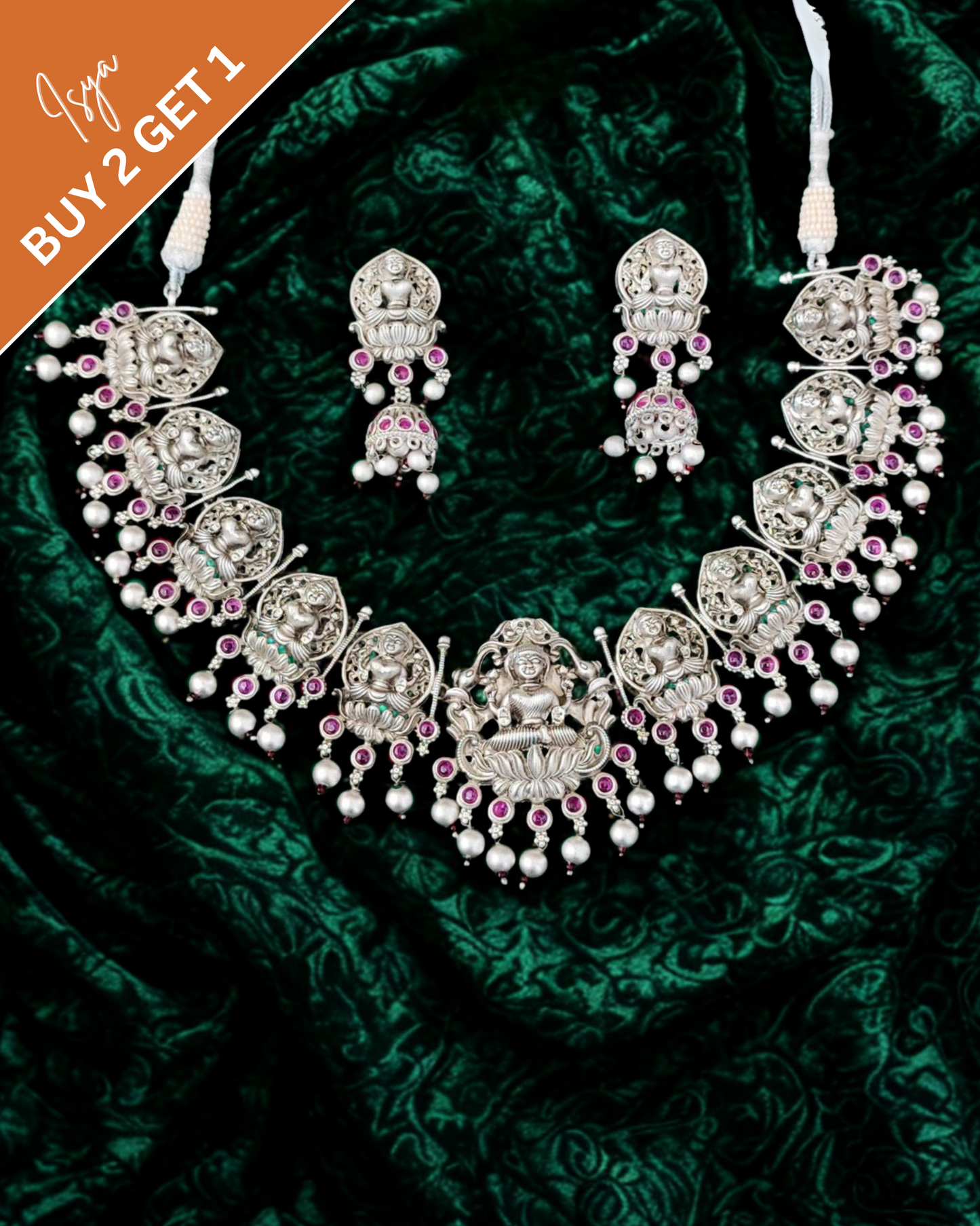 Charmila – Oxidised Silver Temple Necklace Set