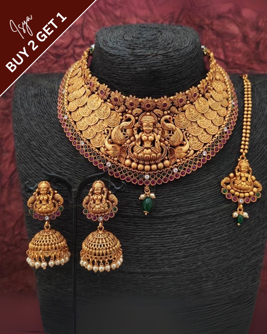 Dhanyashri – Lakshmi Coin Matte Gold Choker Set
