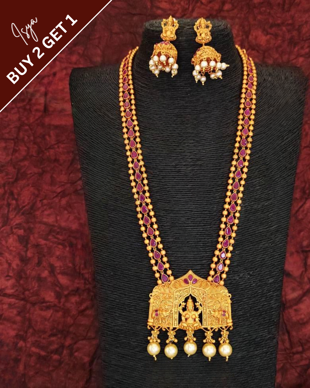 Eeshanya – Fancy Matte Gold Long Temple Necklace Set
