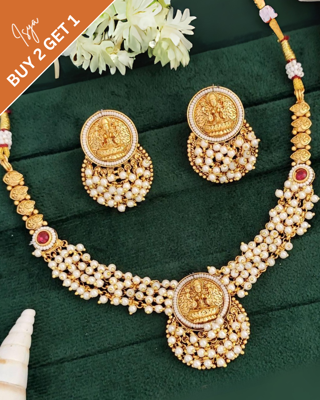 Kavishri – Rajwadi Pearl Temple Necklace Set