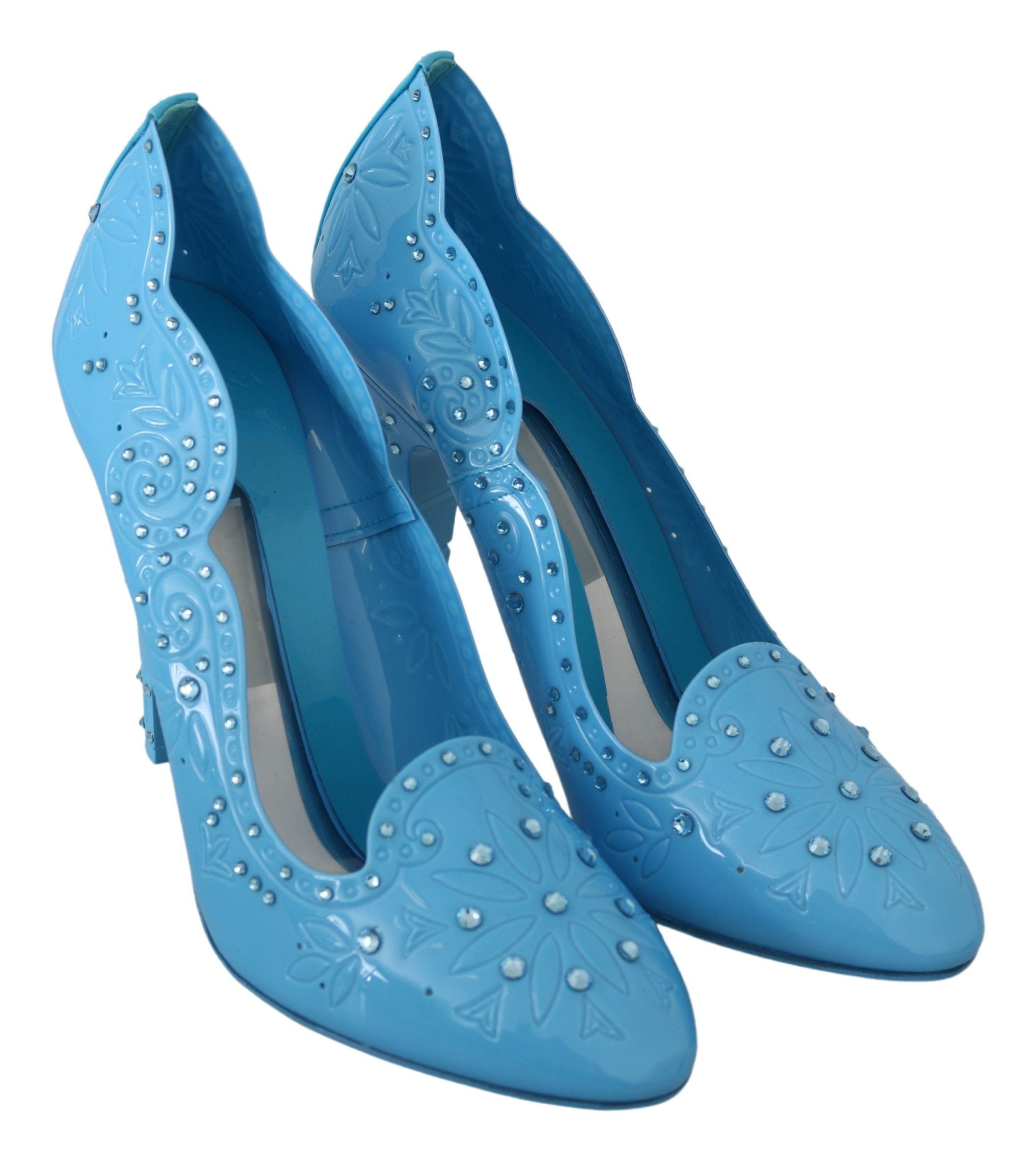 Dolce & Gabbana - Blue Crystal Floral CINDERELLA Heels Shoes
