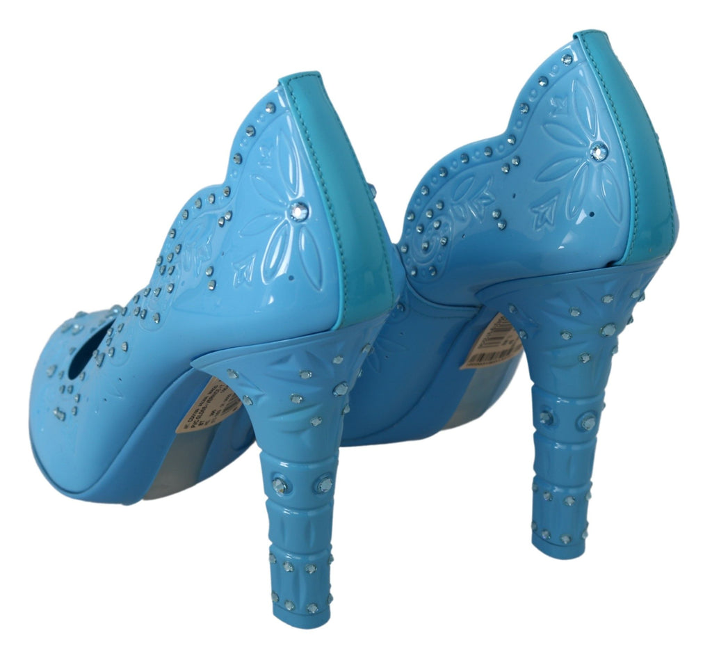 Dolce & Gabbana - Blue Crystal Floral CINDERELLA Heels Shoes