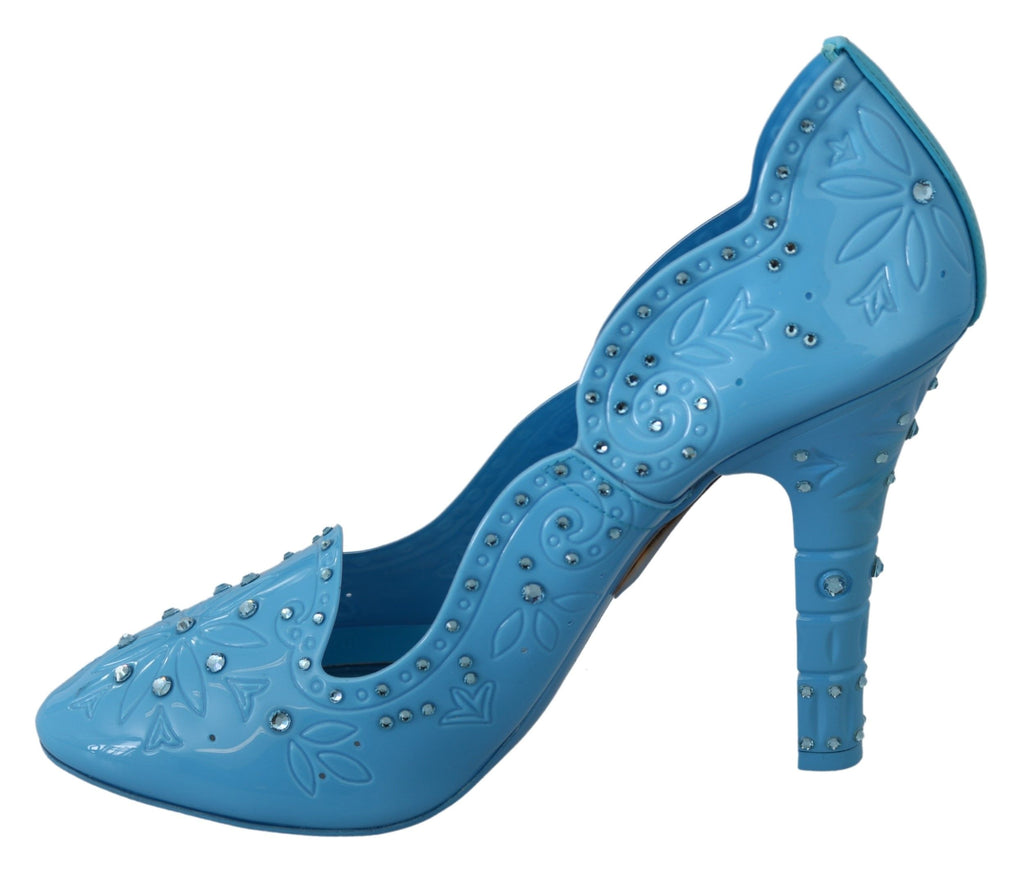 Dolce & Gabbana - Blue Crystal Floral CINDERELLA Heels Shoes