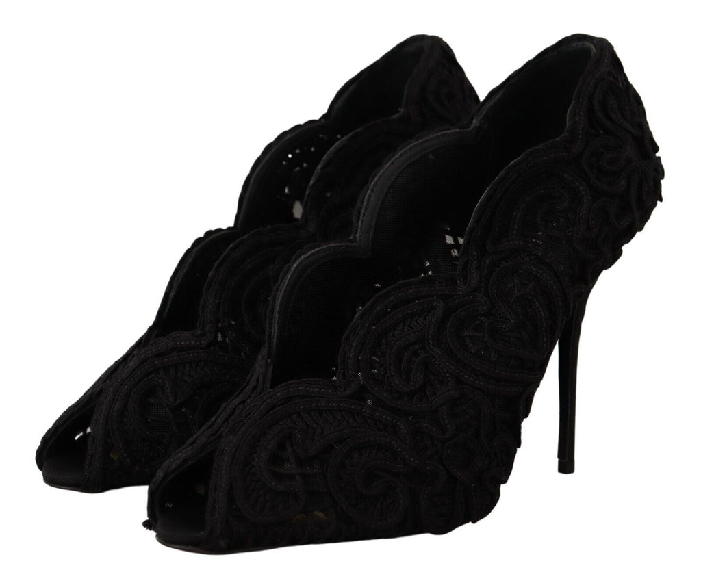 Dolce & Gabbana - Black Cordonetto Ricamo Pump Open Toe Shoes