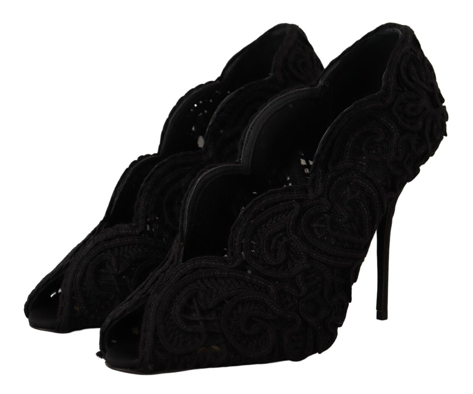 Dolce & Gabbana - Black Cordonetto Ricamo Pump Open Toe Shoes