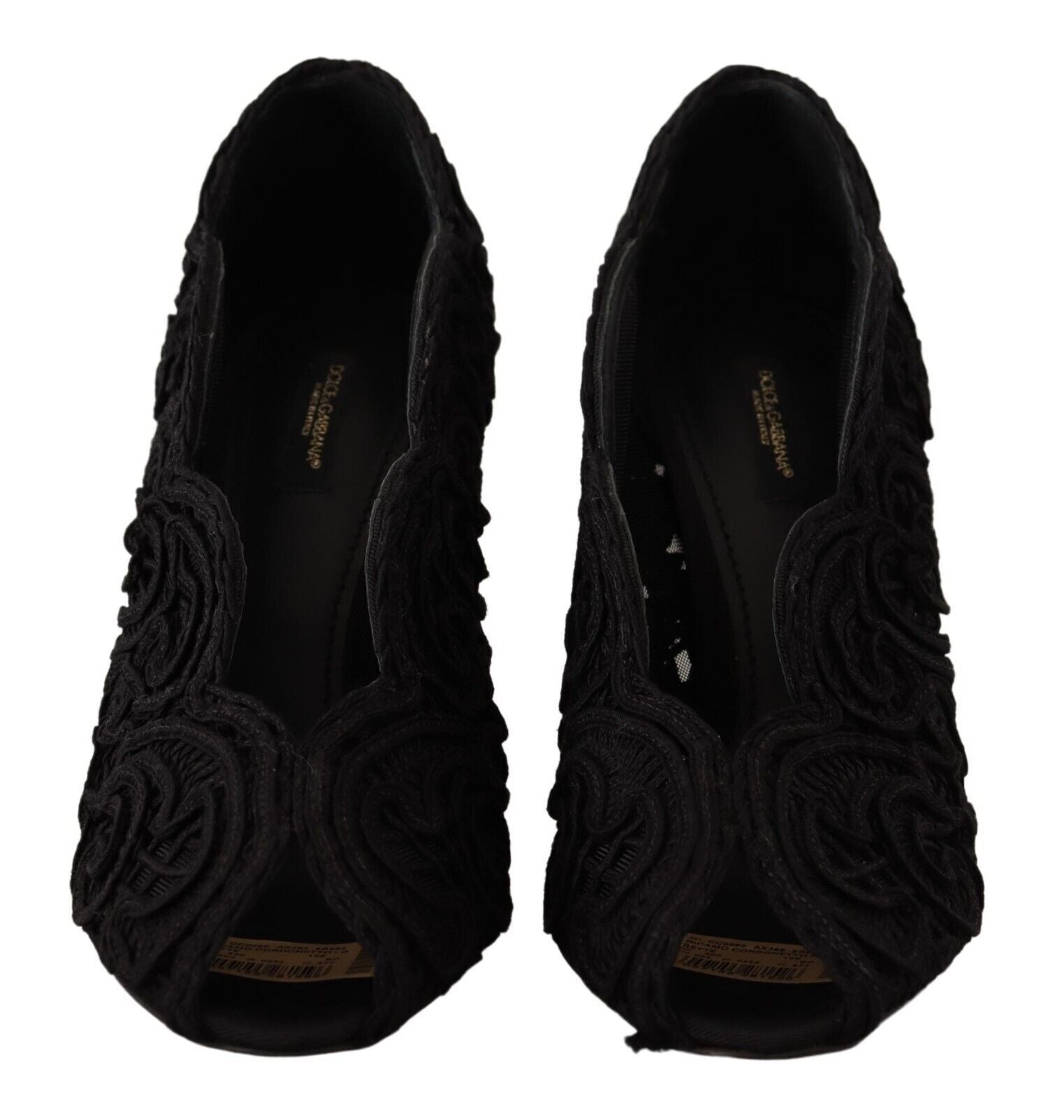 Dolce & Gabbana - Black Cordonetto Ricamo Pump Open Toe Shoes