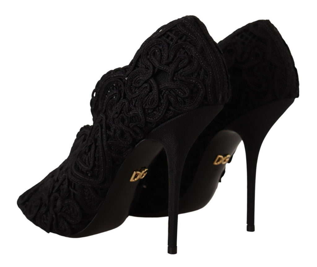 Dolce & Gabbana - Black Cordonetto Ricamo Pump Open Toe Shoes