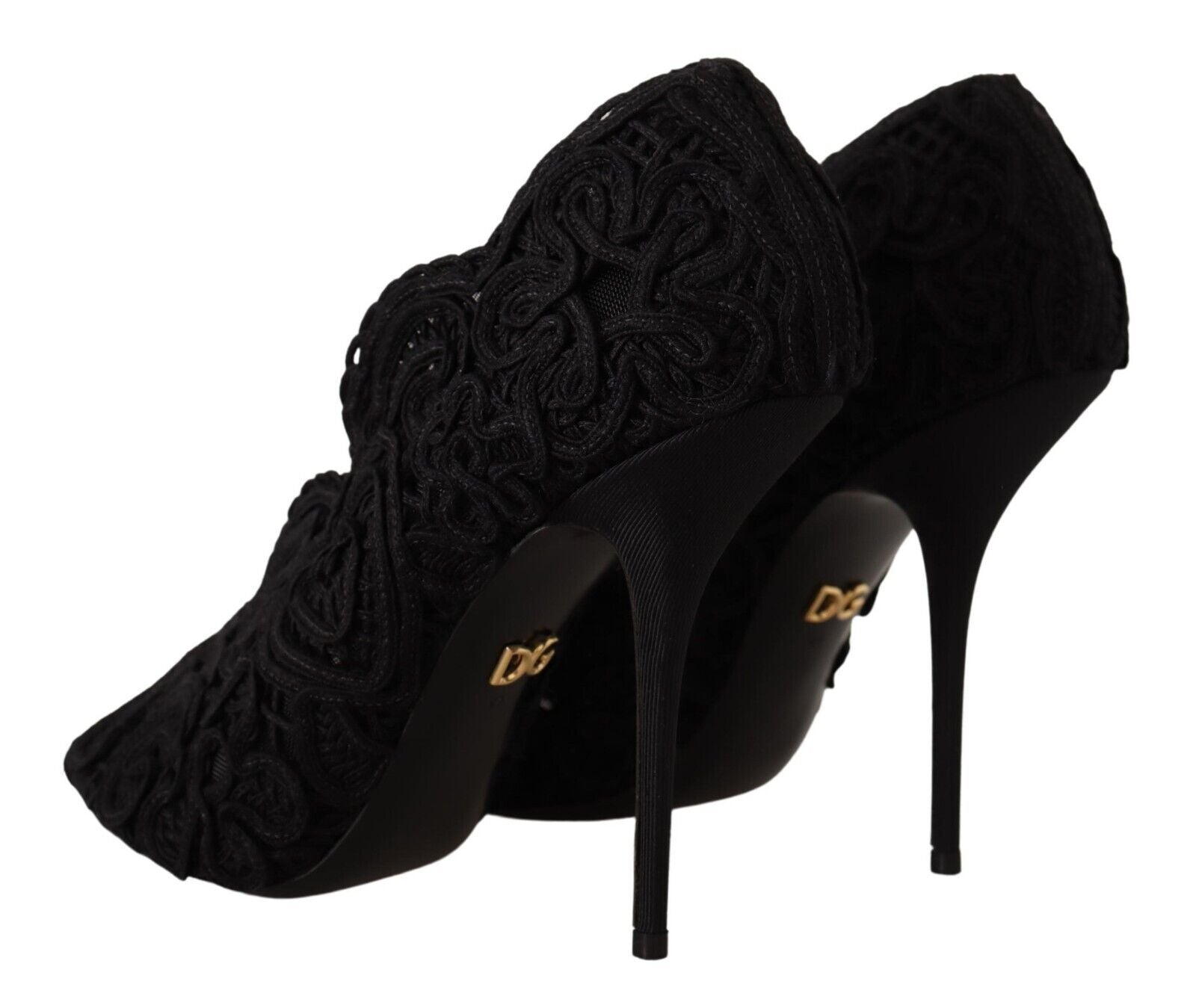 Dolce & Gabbana - Black Cordonetto Ricamo Pump Open Toe Shoes