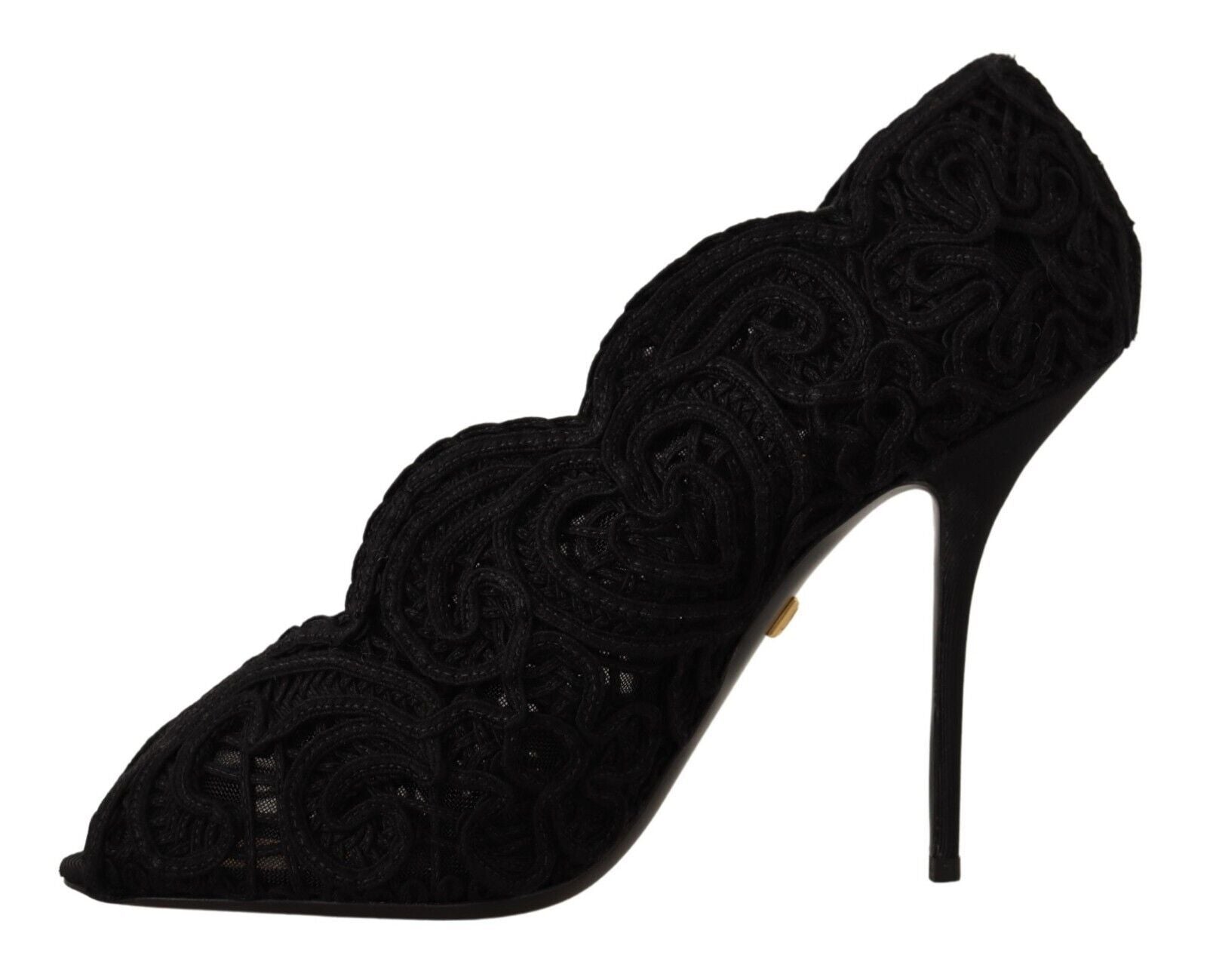 Dolce & Gabbana - Black Cordonetto Ricamo Pump Open Toe Shoes