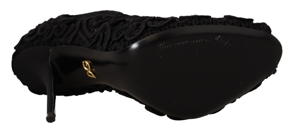 Dolce & Gabbana - Black Cordonetto Ricamo Pump Open Toe Shoes
