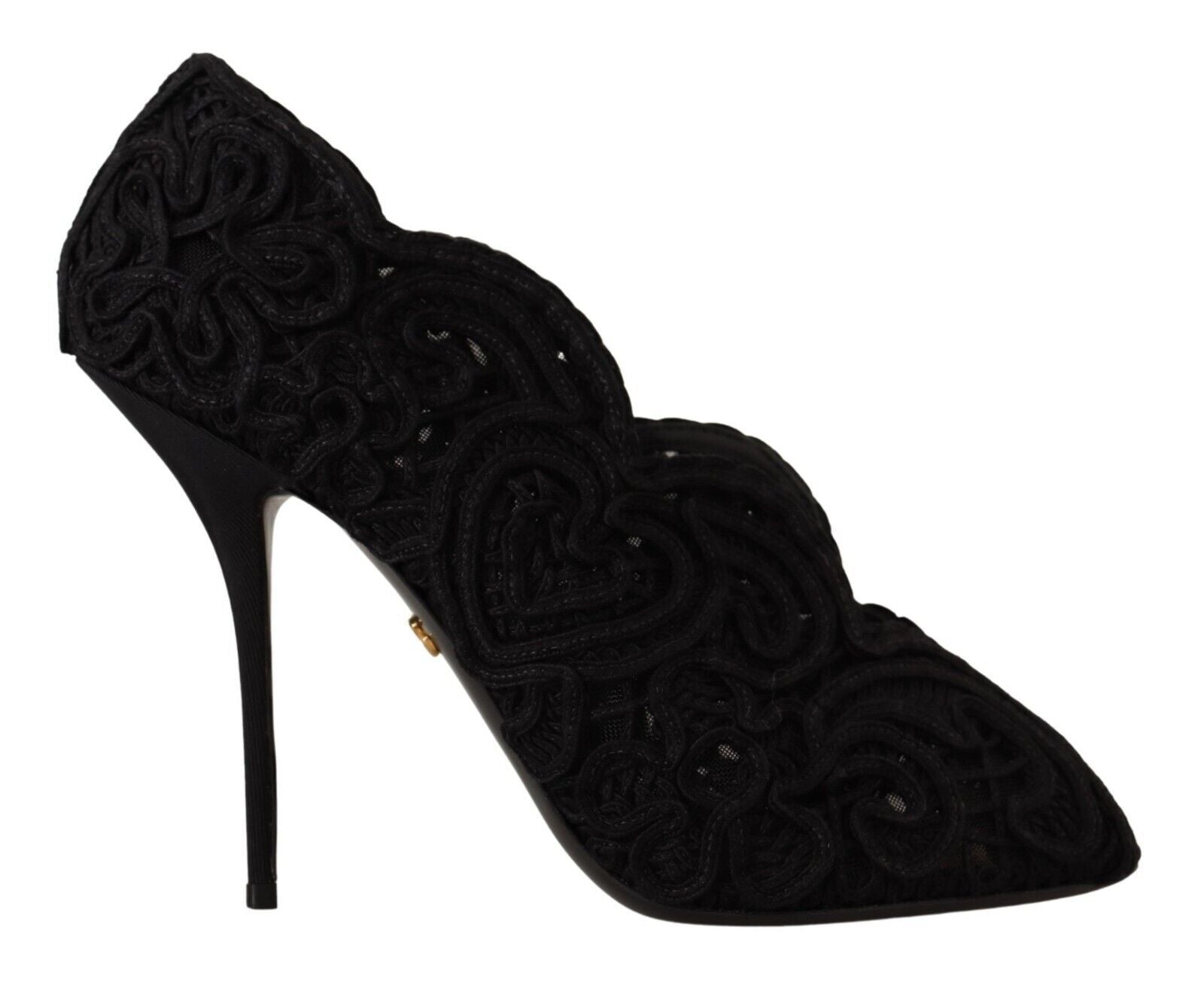 Dolce & Gabbana - Black Cordonetto Ricamo Pump Open Toe Shoes