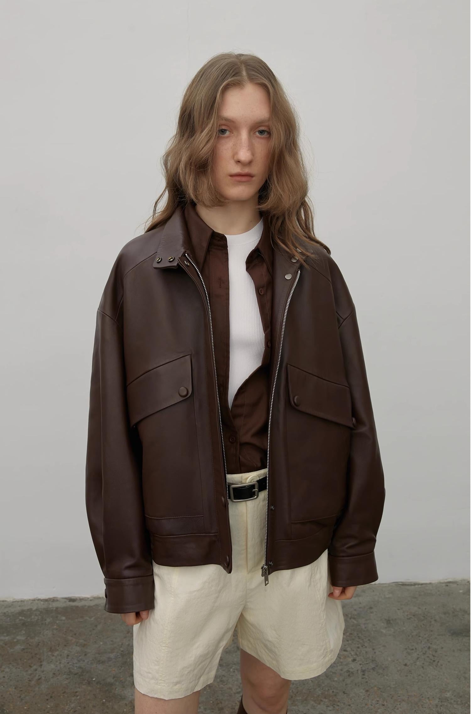 Loveless Muse - Brown Retro Genuine Sheep Leather Women's Motorcycle Jacket