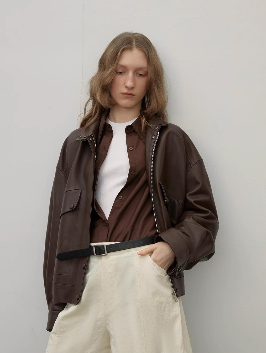 Loveless Muse - Brown Retro Genuine Sheep Leather Women's Motorcycle Jacket