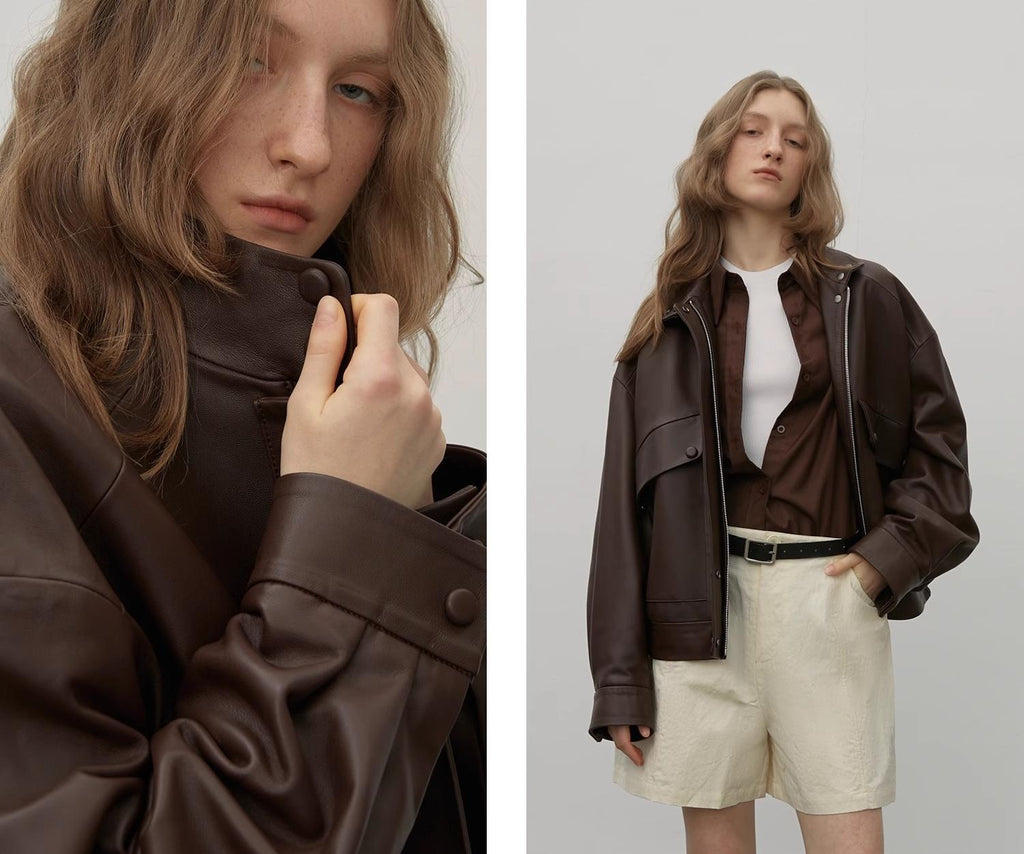 Loveless Muse - Brown Retro Genuine Sheep Leather Women's Motorcycle Jacket