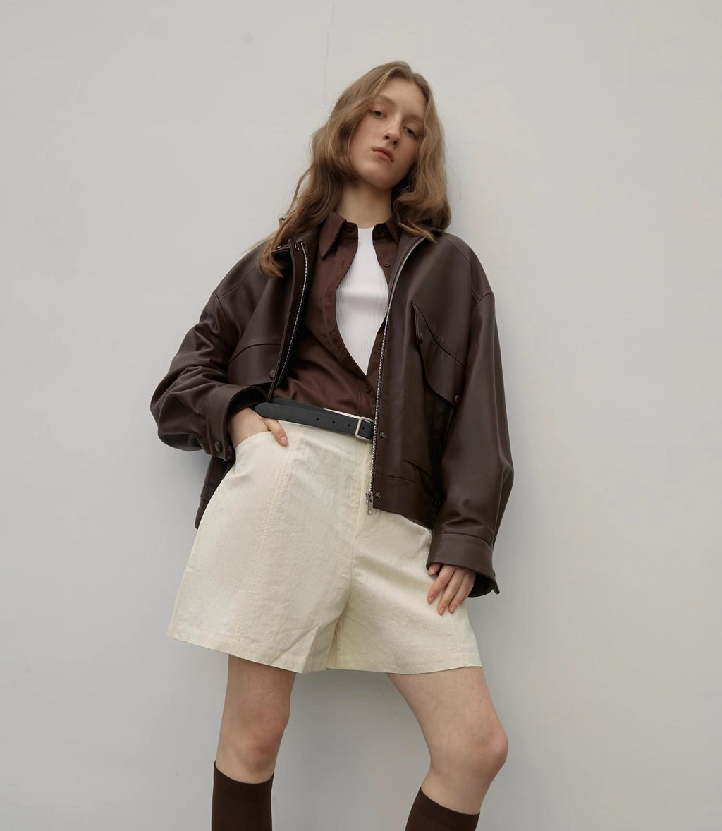 Loveless Muse - Brown Retro Genuine Sheep Leather Women's Motorcycle Jacket