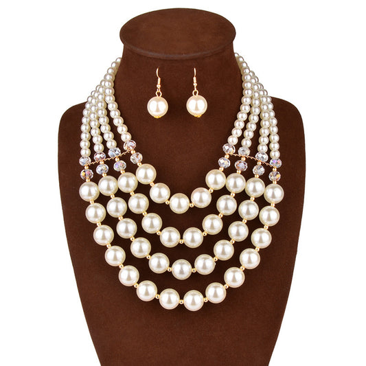 Velina – Crystal Pearl Long Necklace & Earrings Set