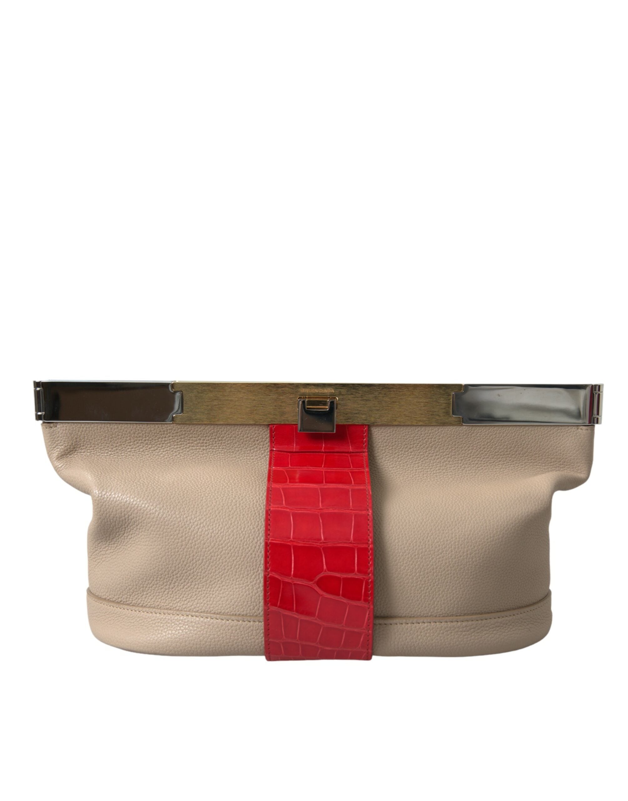 Balenciaga - Beige Red Two Tone Exotic Leather Pouch Bag