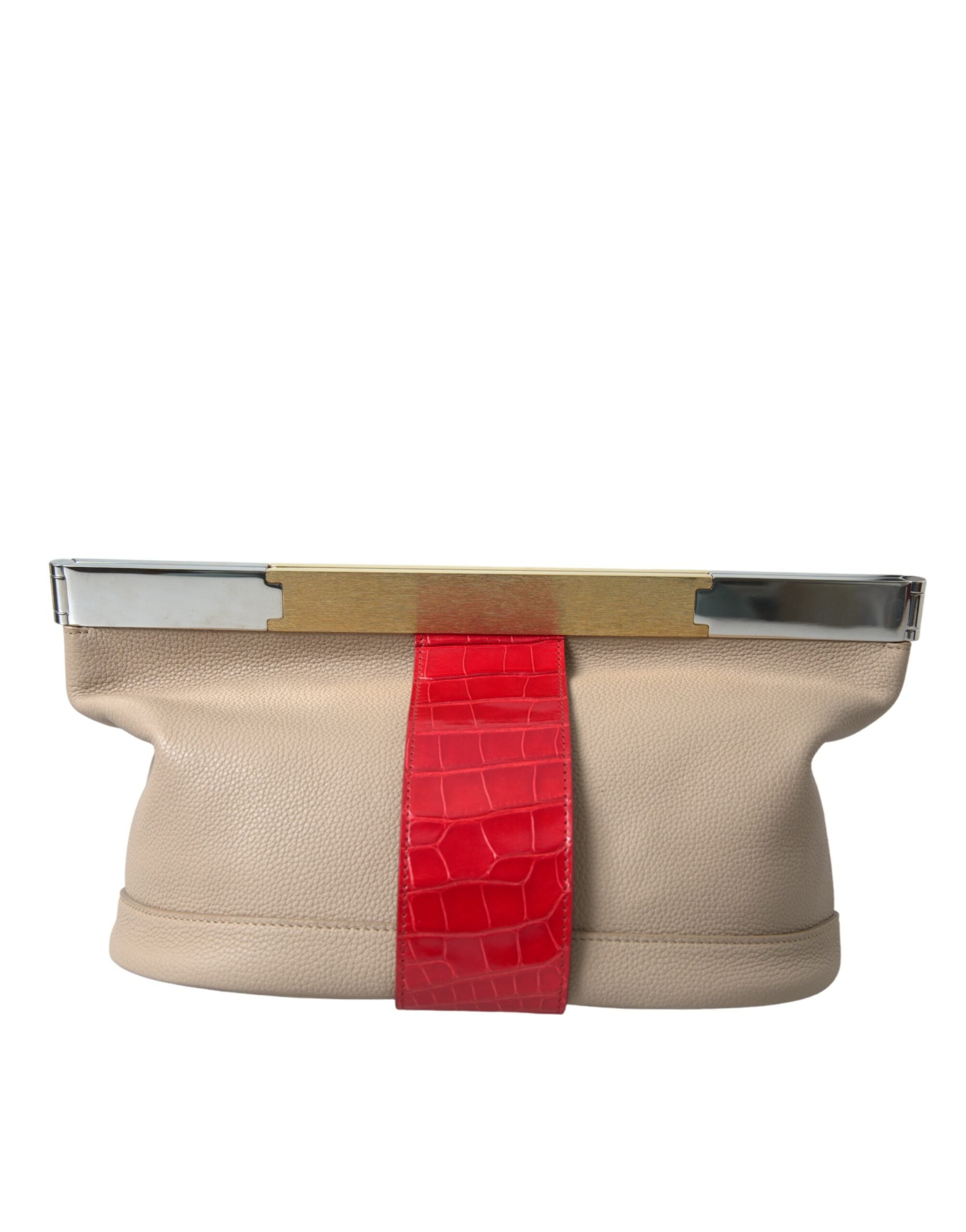 Balenciaga - Beige Red Two Tone Exotic Leather Pouch Bag