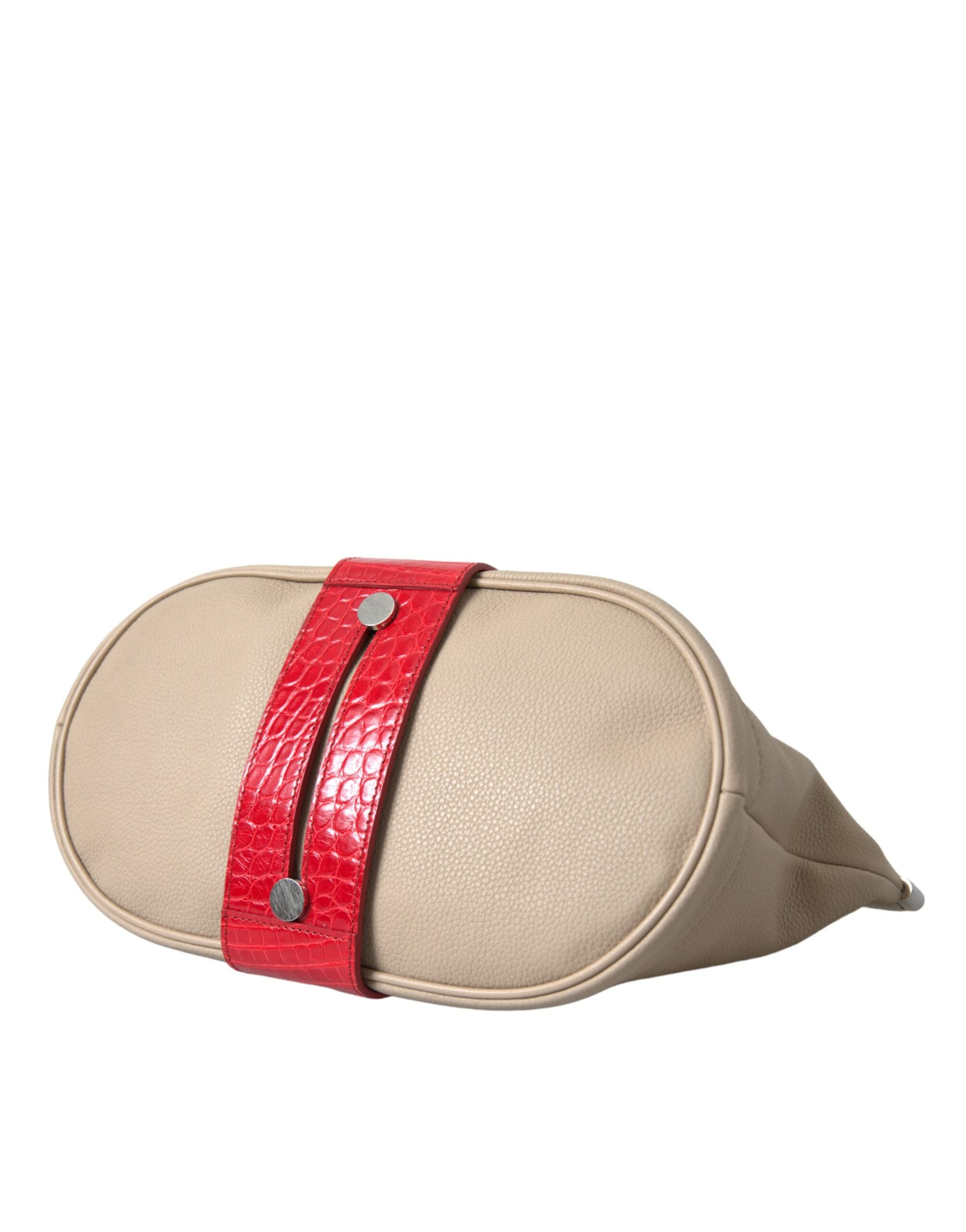 Balenciaga - Beige Red Two Tone Exotic Leather Pouch Bag