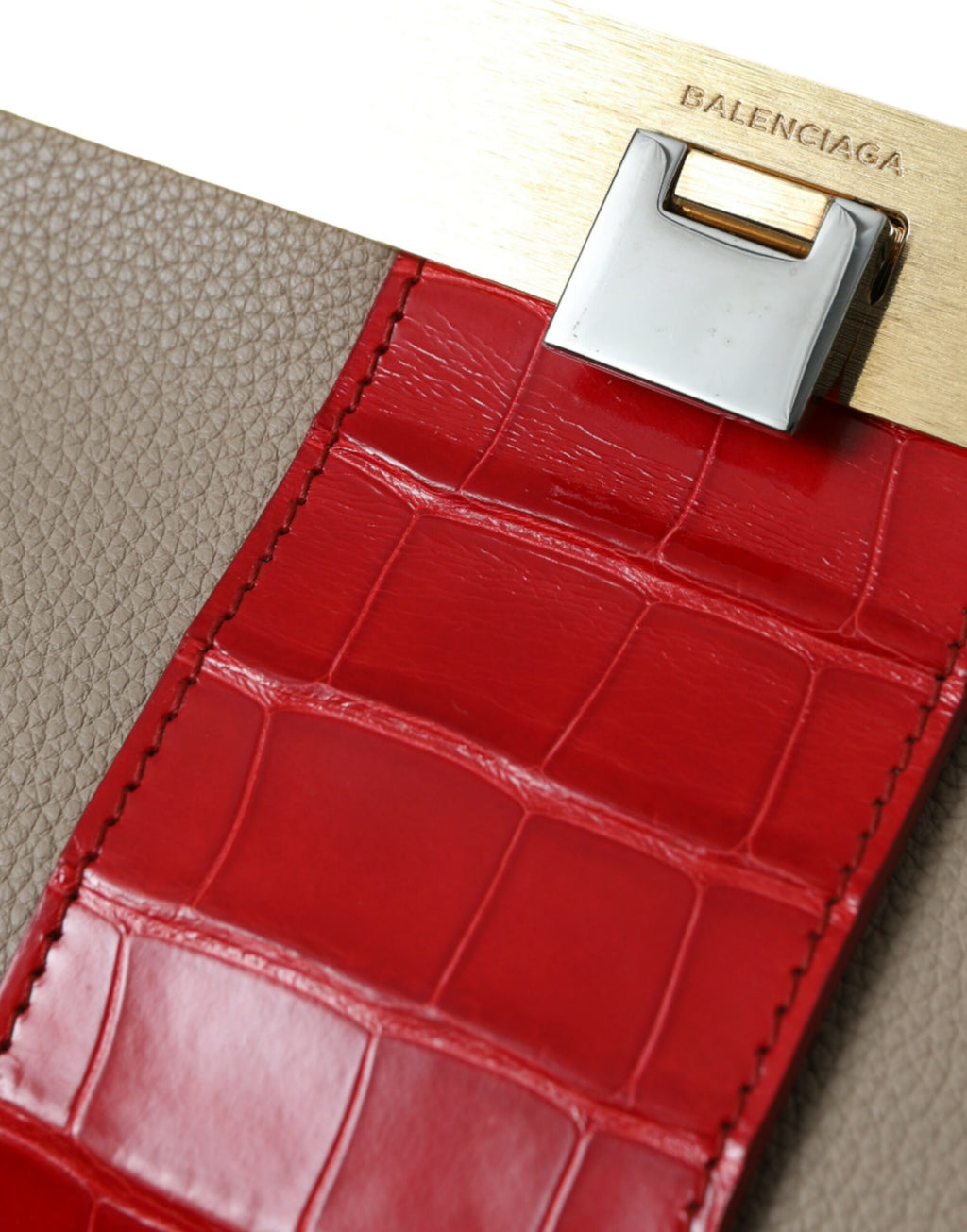 Balenciaga - Beige Red Two Tone Exotic Leather Pouch Bag