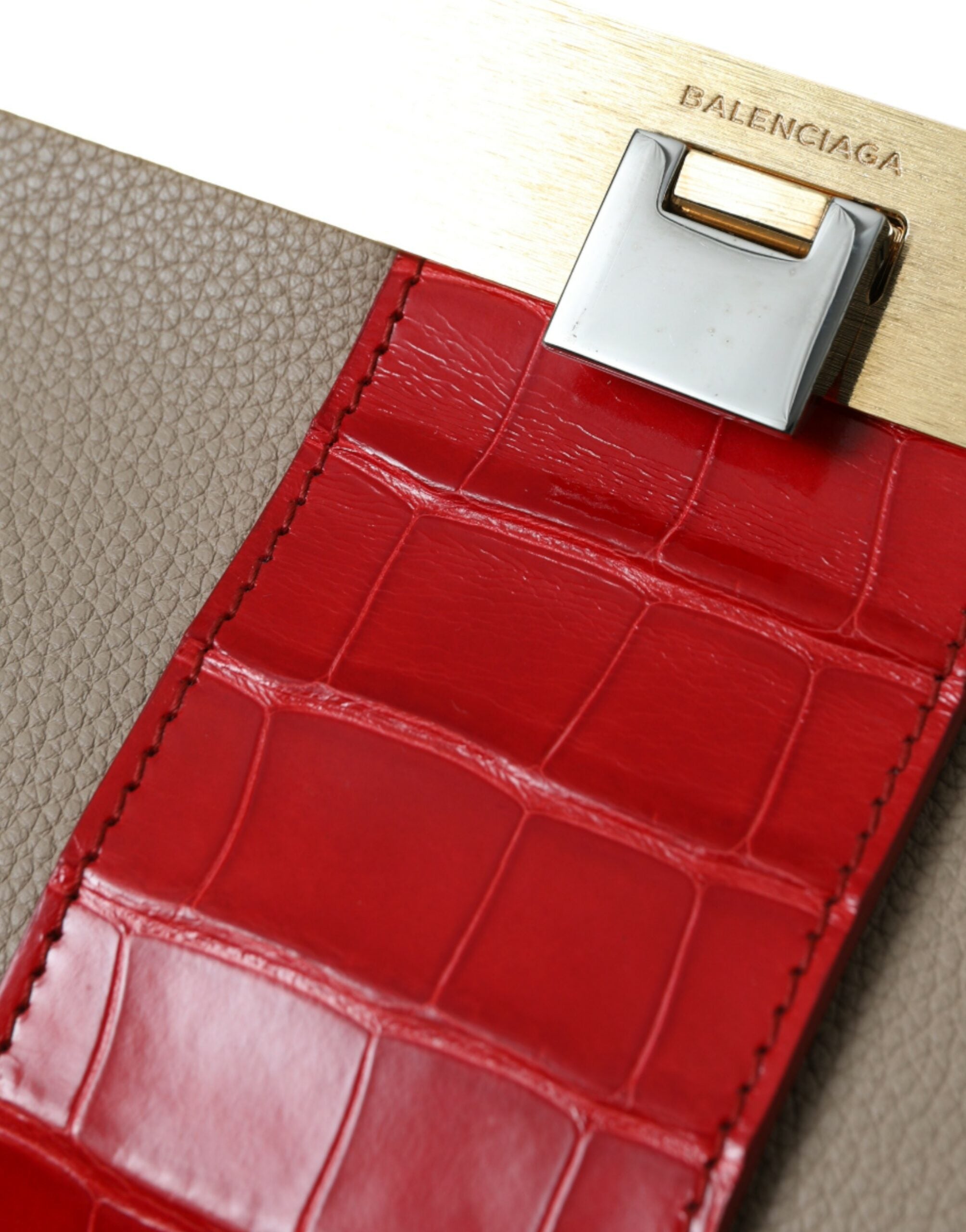 Balenciaga - Beige Red Two Tone Exotic Leather Pouch Bag
