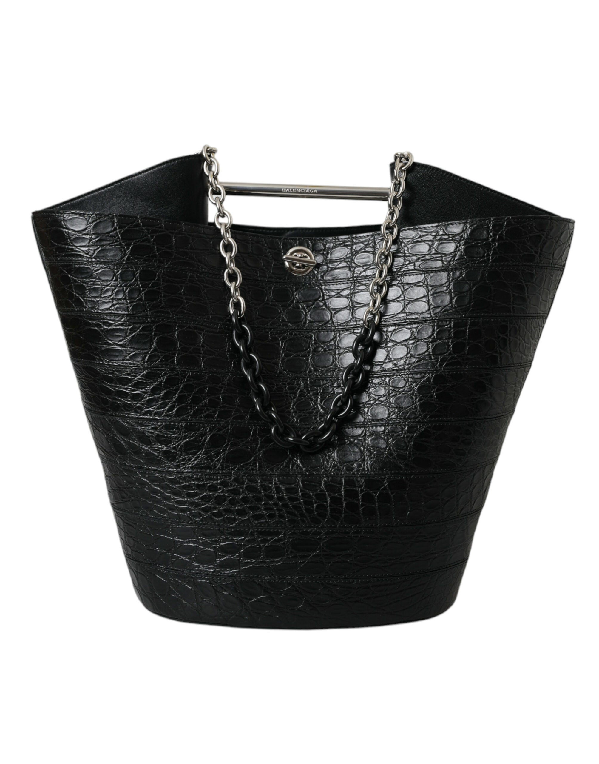 Balenciaga - Black Exotic Skin Leather Maxi Bucket Tote Purse Bag