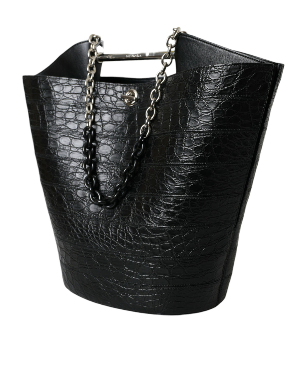 Balenciaga - Black Exotic Skin Leather Maxi Bucket Tote Purse Bag