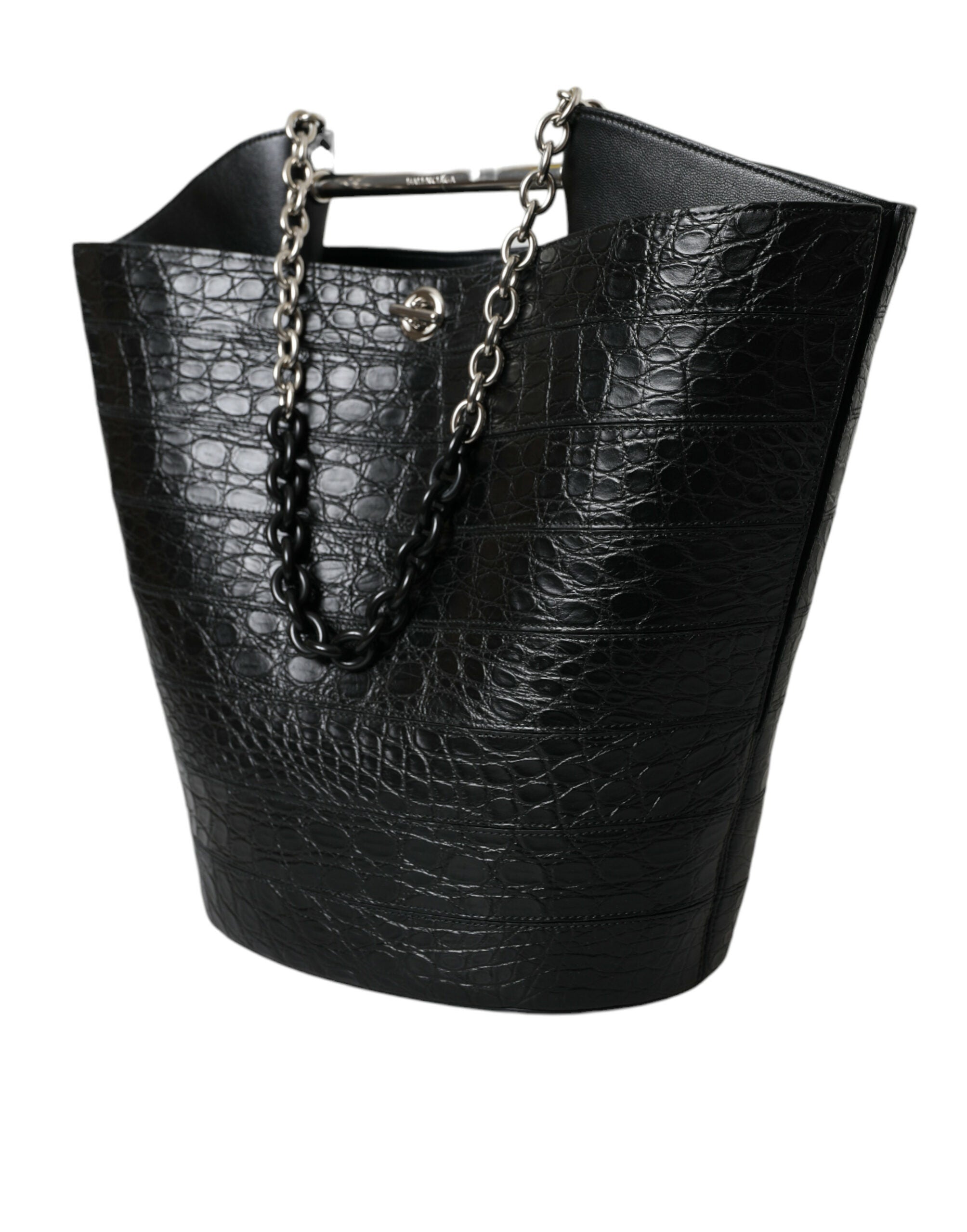 Balenciaga - Black Exotic Skin Leather Maxi Bucket Tote Purse Bag