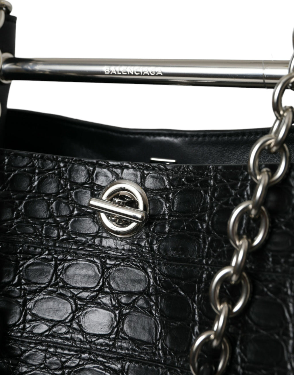 Balenciaga - Black Exotic Skin Leather Maxi Bucket Tote Purse Bag