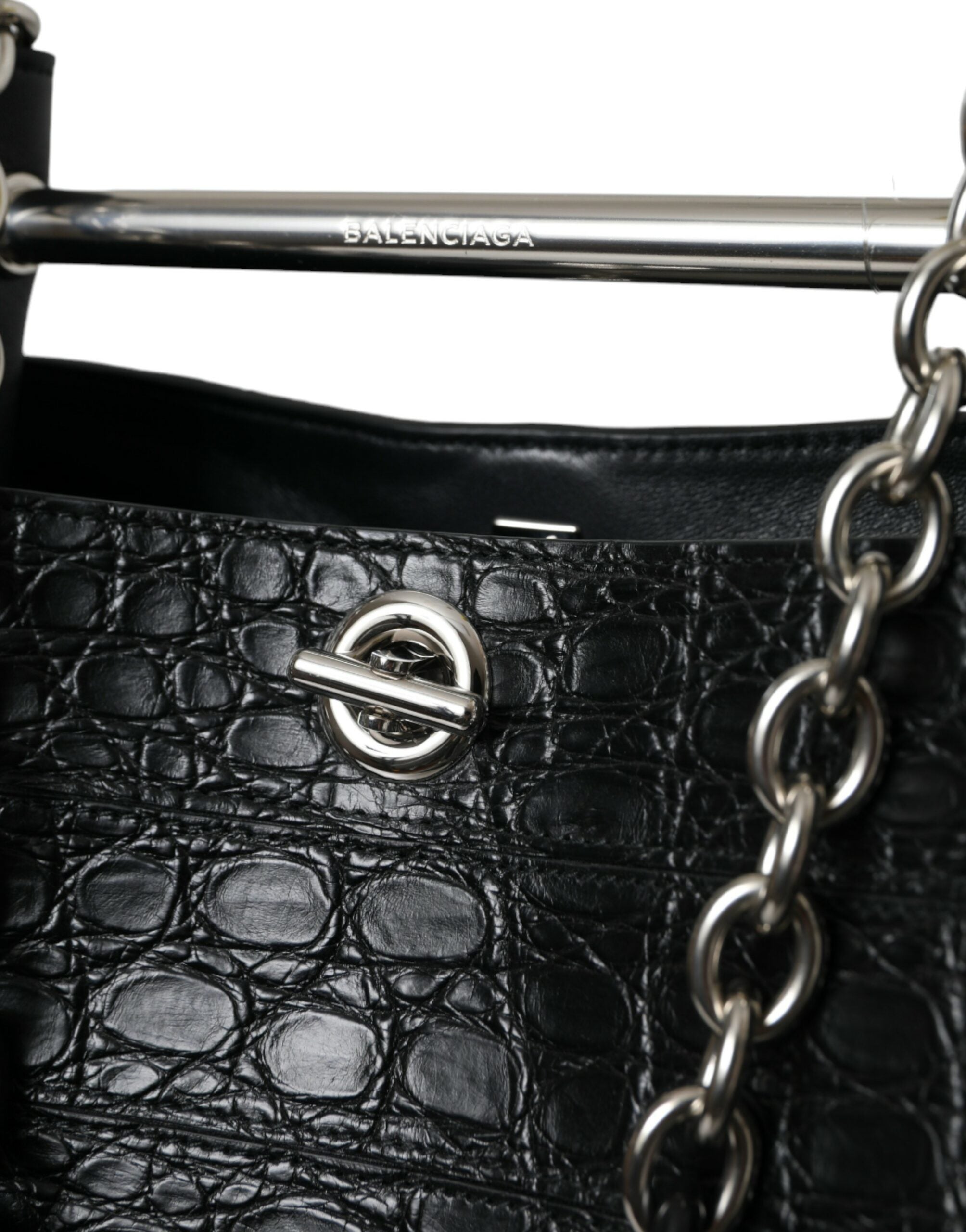 Balenciaga - Black Exotic Skin Leather Maxi Bucket Tote Purse Bag