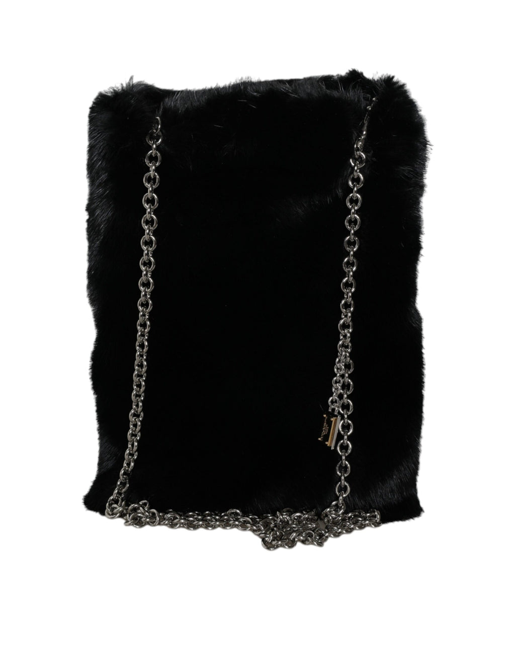 Dolce & Gabbana - Black Faux Fur Silver Chain Crossbody Shoulder Purse Bag