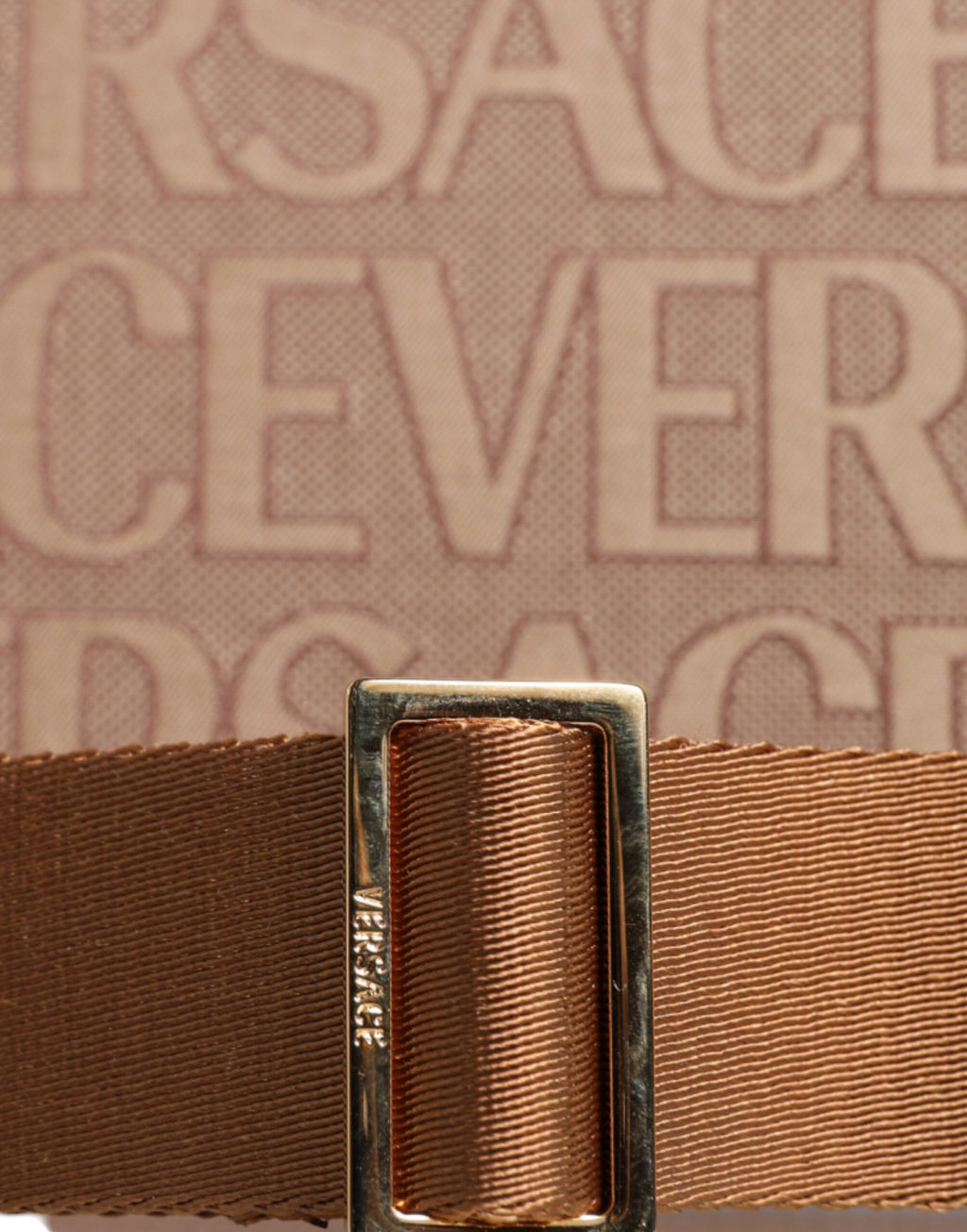 Versace - Allover Brown Top Handle Jacquard Leather Logo Crossbody Tote Bag