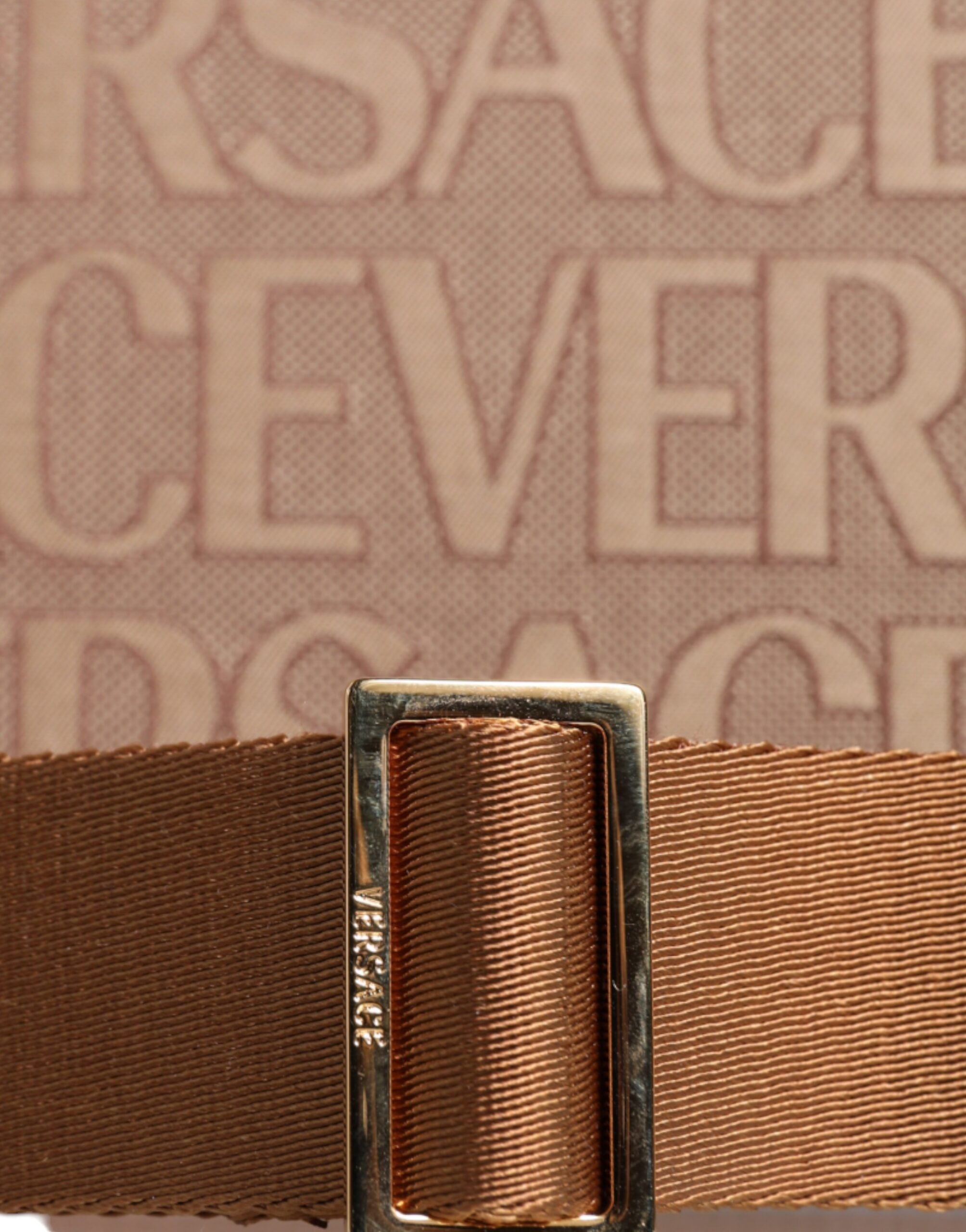 Versace - Allover Brown Top Handle Jacquard Leather Logo Crossbody Tote Bag