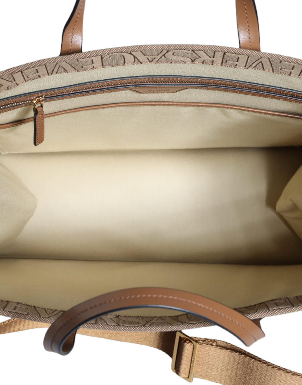 Versace - Allover Brown Top Handle Jacquard Leather Logo Crossbody Tote Bag