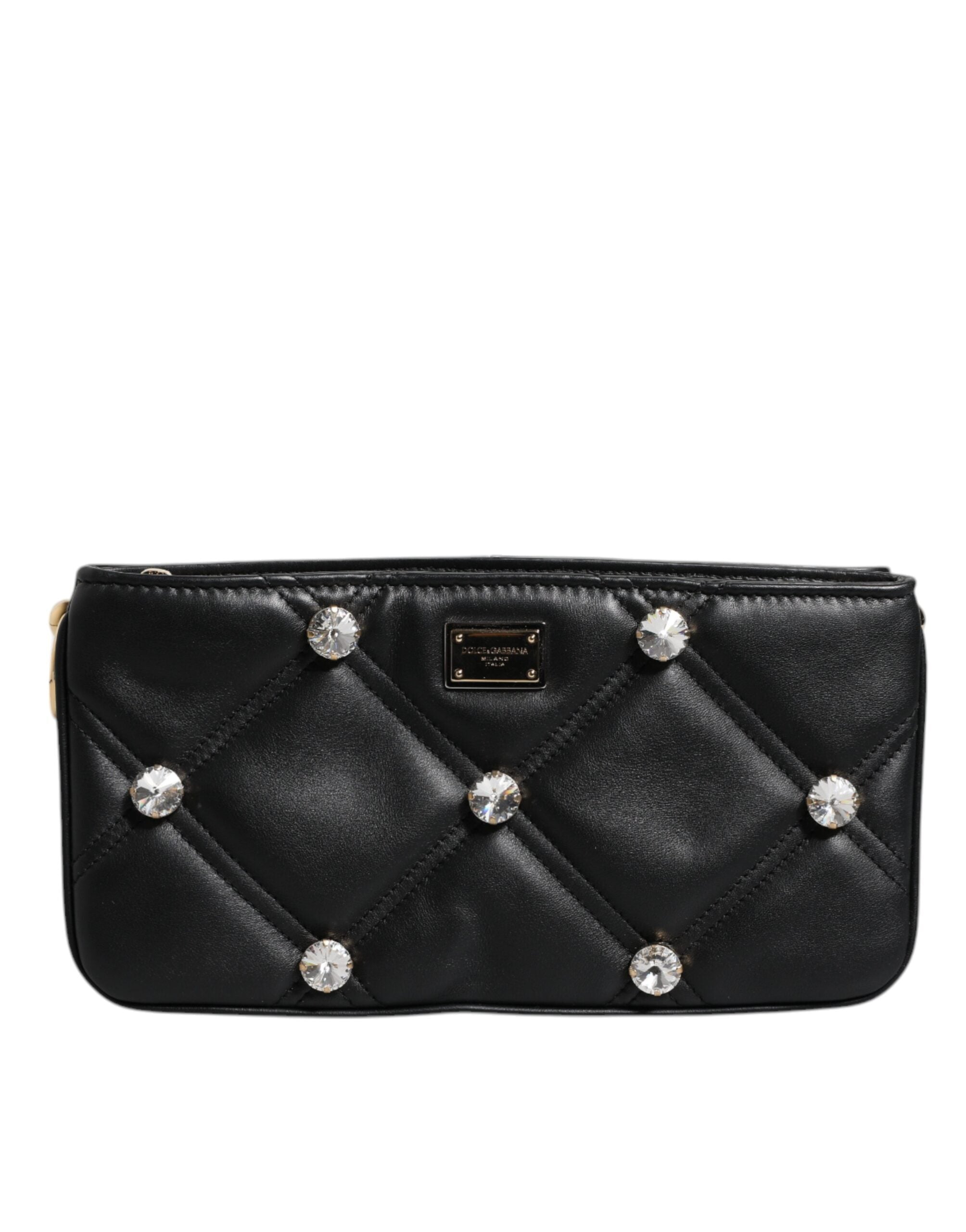 Dolce & Gabbana - Black Leather Crystal Embellished Shoulder Bag