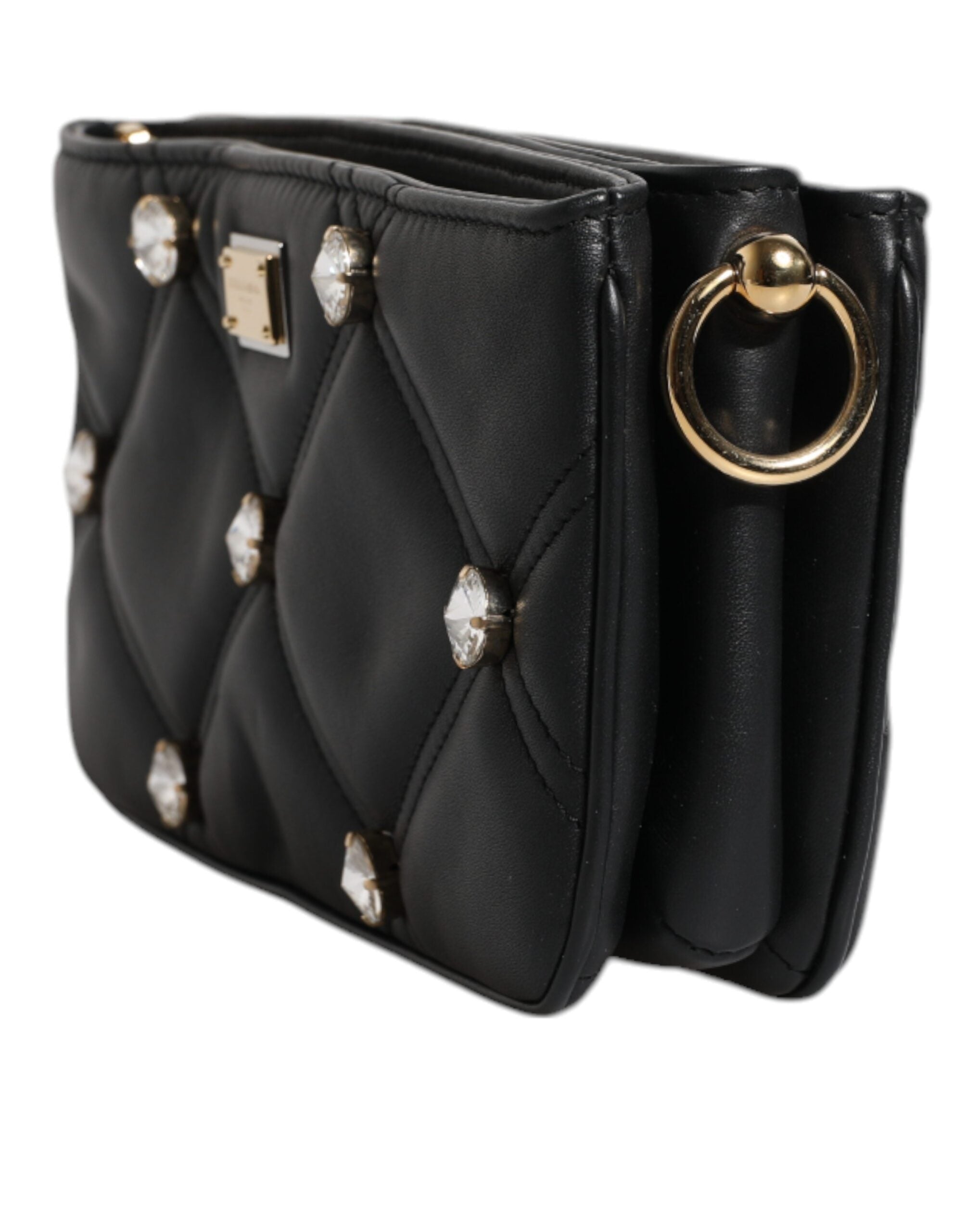 Dolce & Gabbana - Black Leather Crystal Embellished Shoulder Bag
