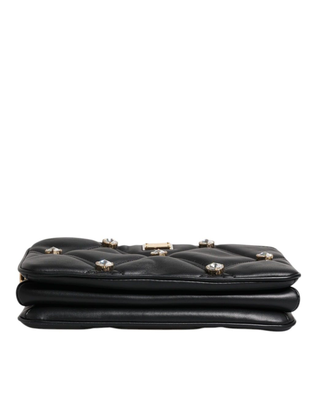Dolce & Gabbana - Black Leather Crystal Embellished Shoulder Bag