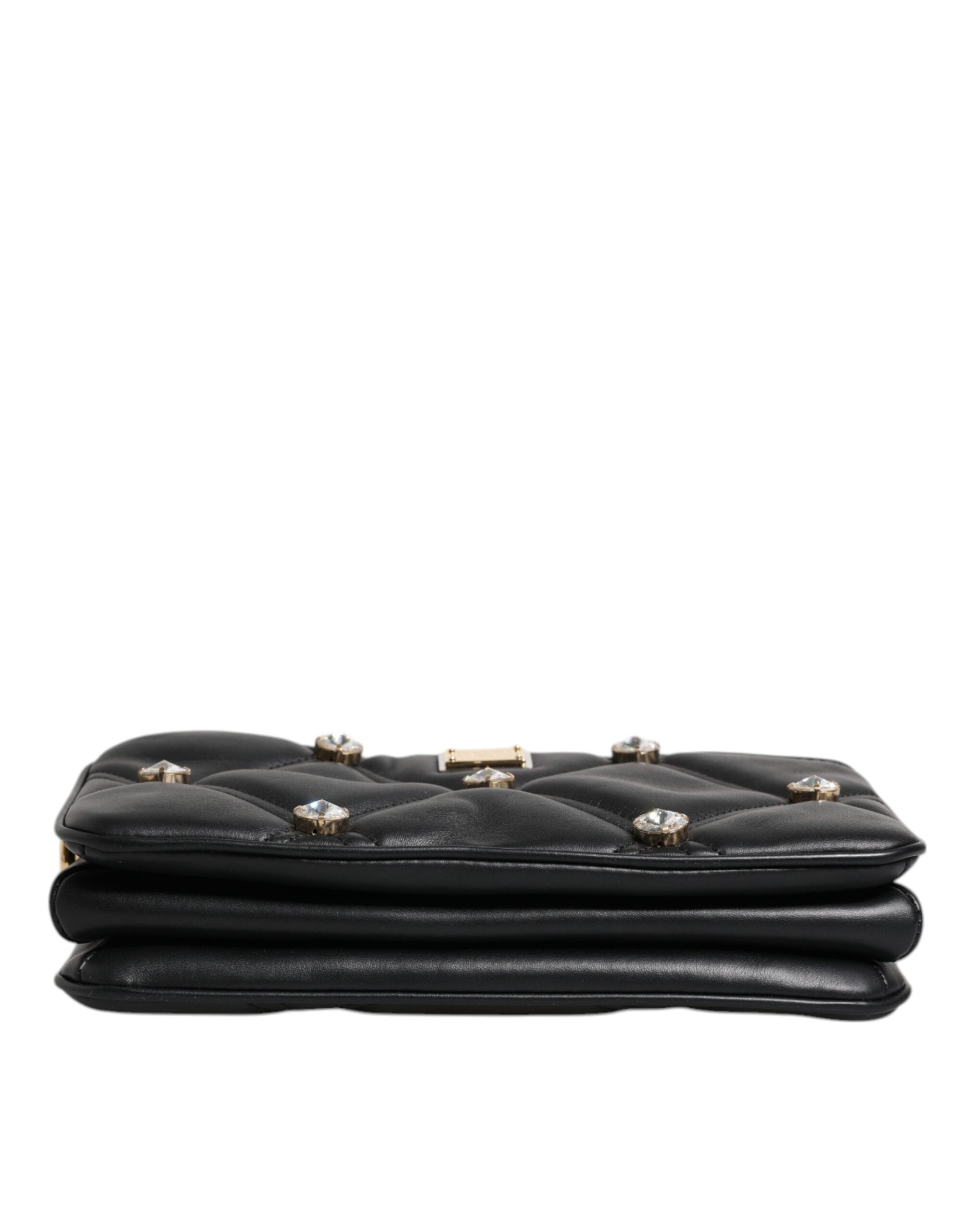 Dolce & Gabbana - Black Leather Crystal Embellished Shoulder Bag