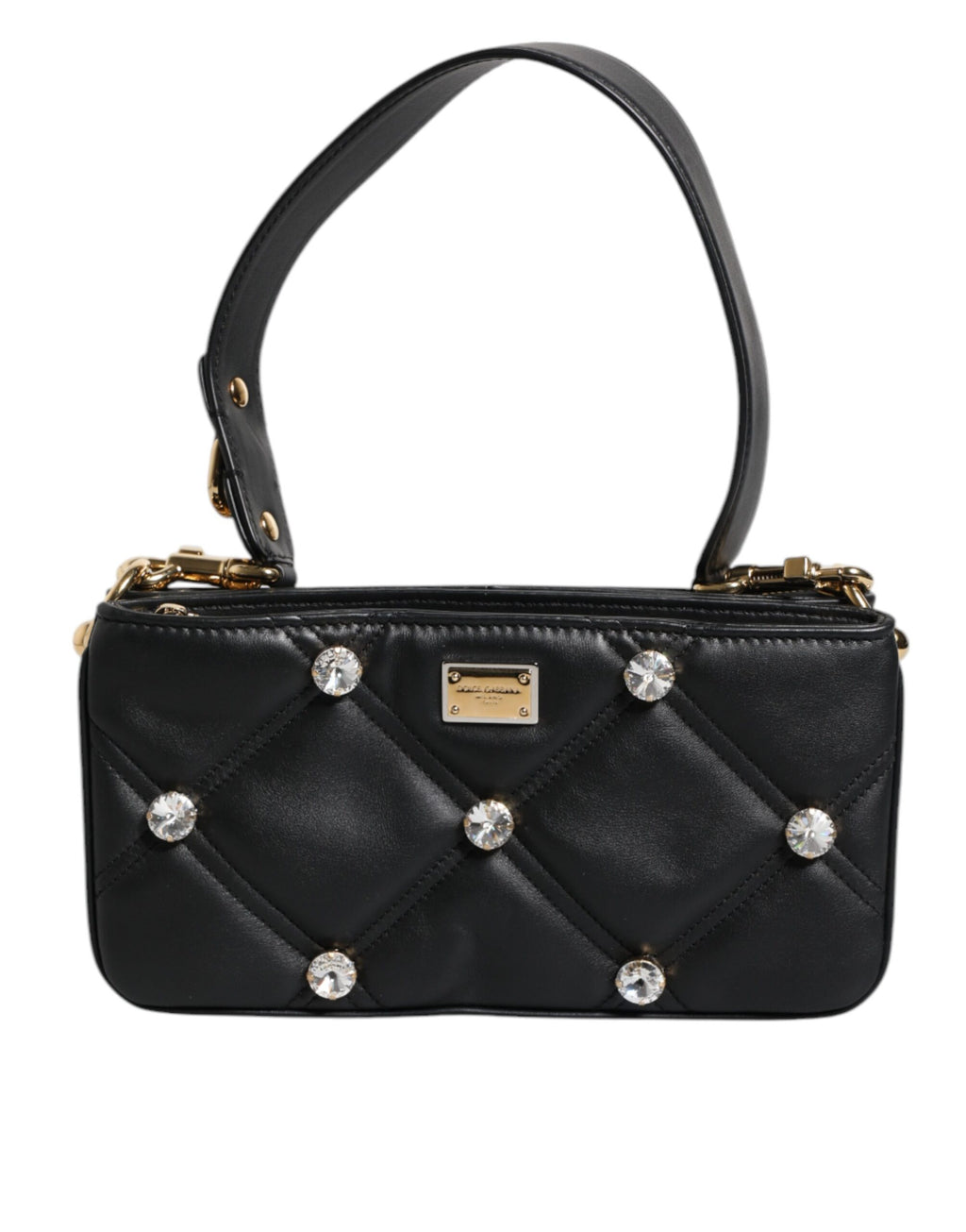 Dolce & Gabbana - Black Leather Crystal Embellished Shoulder Bag