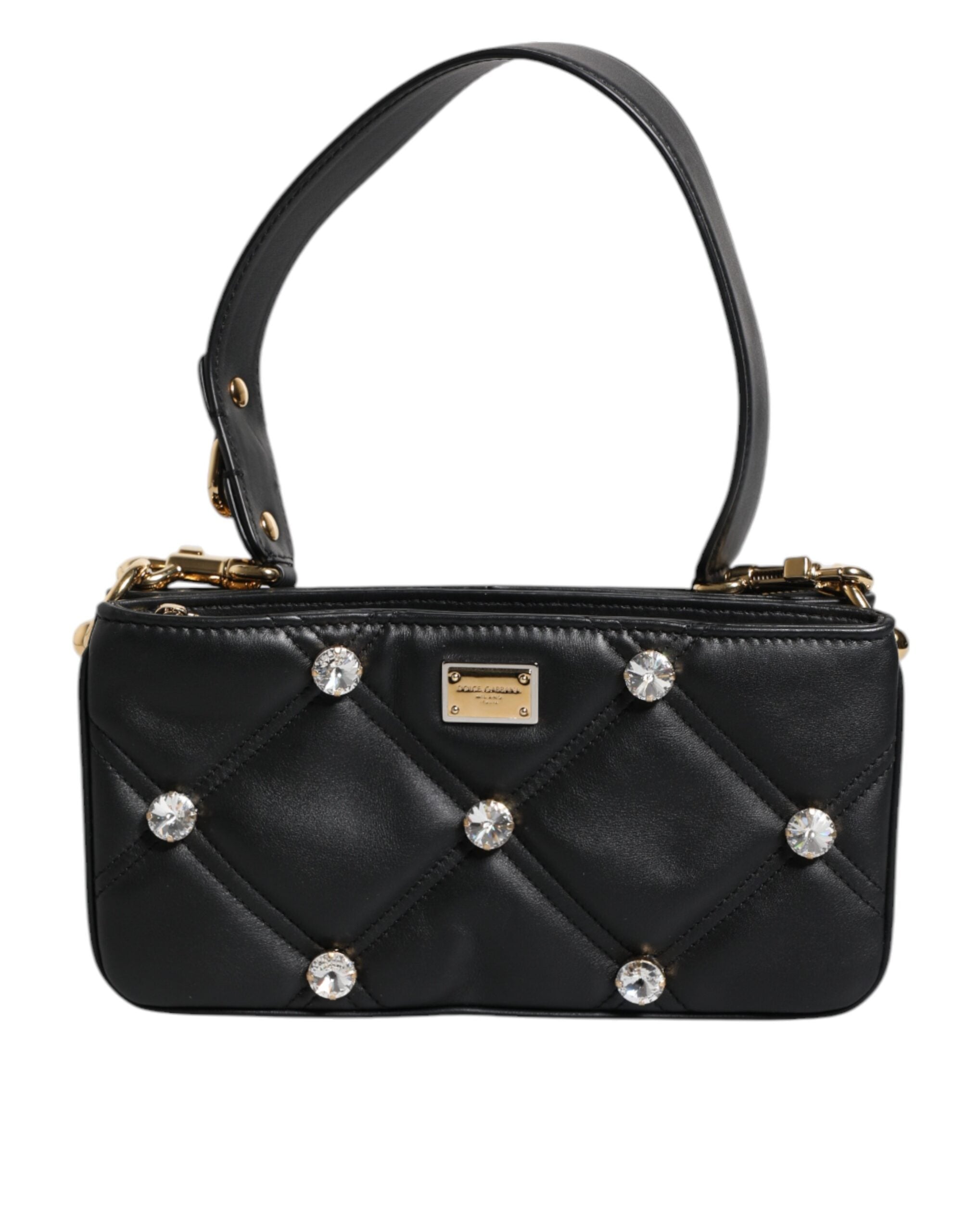 Dolce & Gabbana - Black Leather Crystal Embellished Shoulder Bag