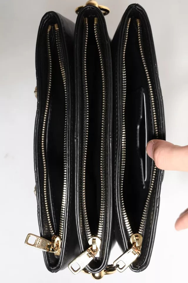 Dolce & Gabbana - Black Leather Crystal Embellished Shoulder Bag