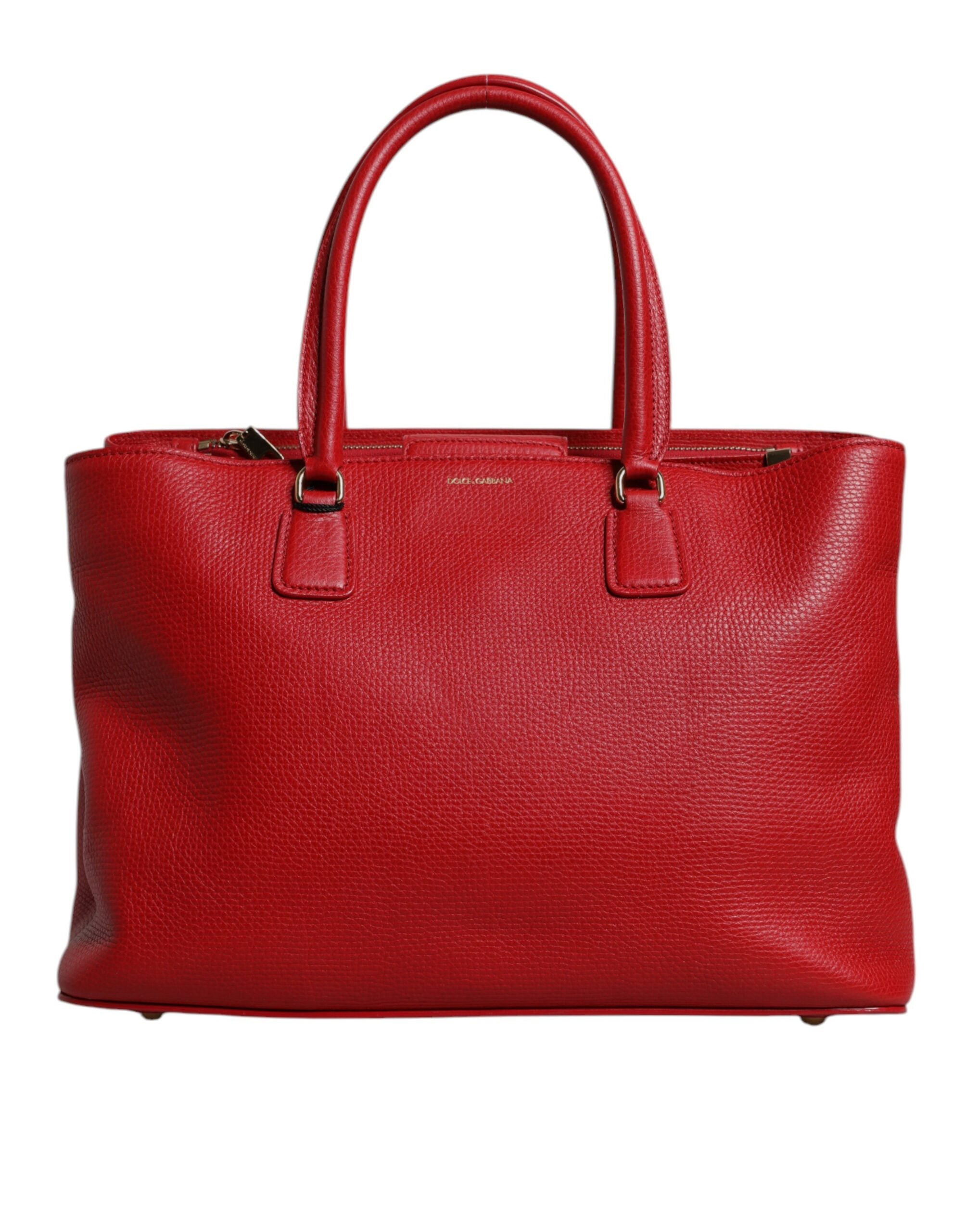 Dolce & Gabbana - Red Calfskin Leather Logo Plaque Top Handle Bag