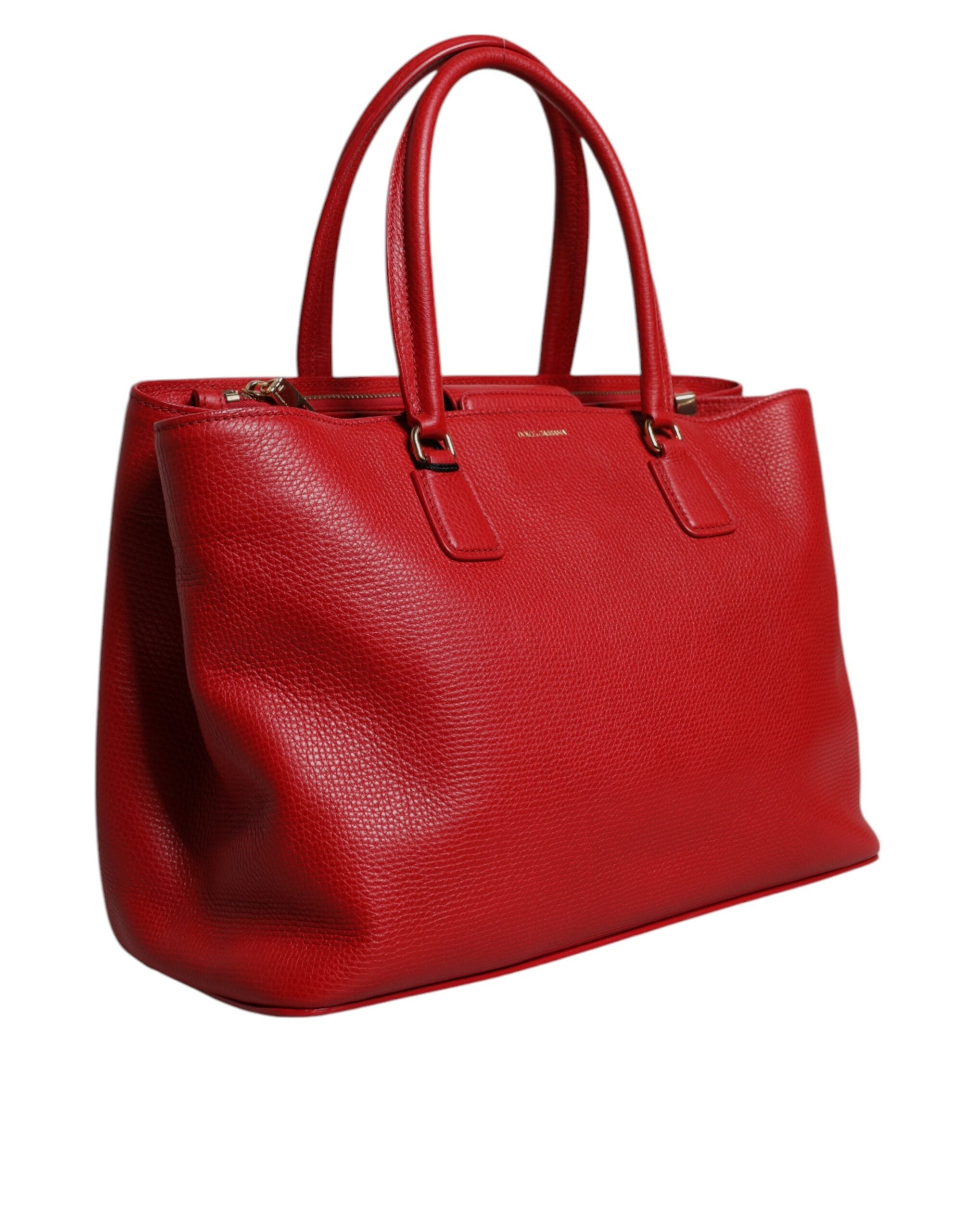 Dolce & Gabbana - Red Calfskin Leather Logo Plaque Top Handle Bag