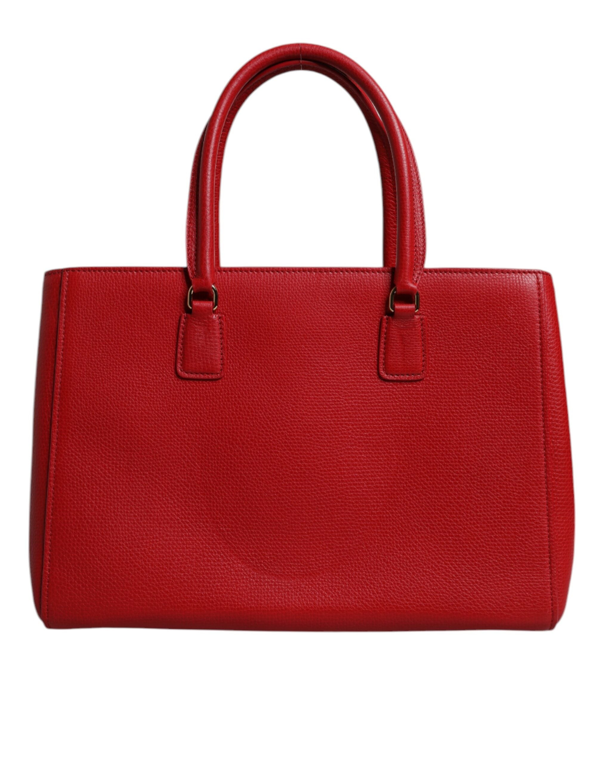 Dolce & Gabbana - Red Calfskin Leather Logo Plaque Top Handle Bag