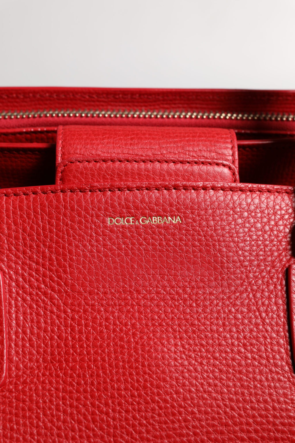 Dolce & Gabbana - Red Calfskin Leather Logo Plaque Top Handle Bag