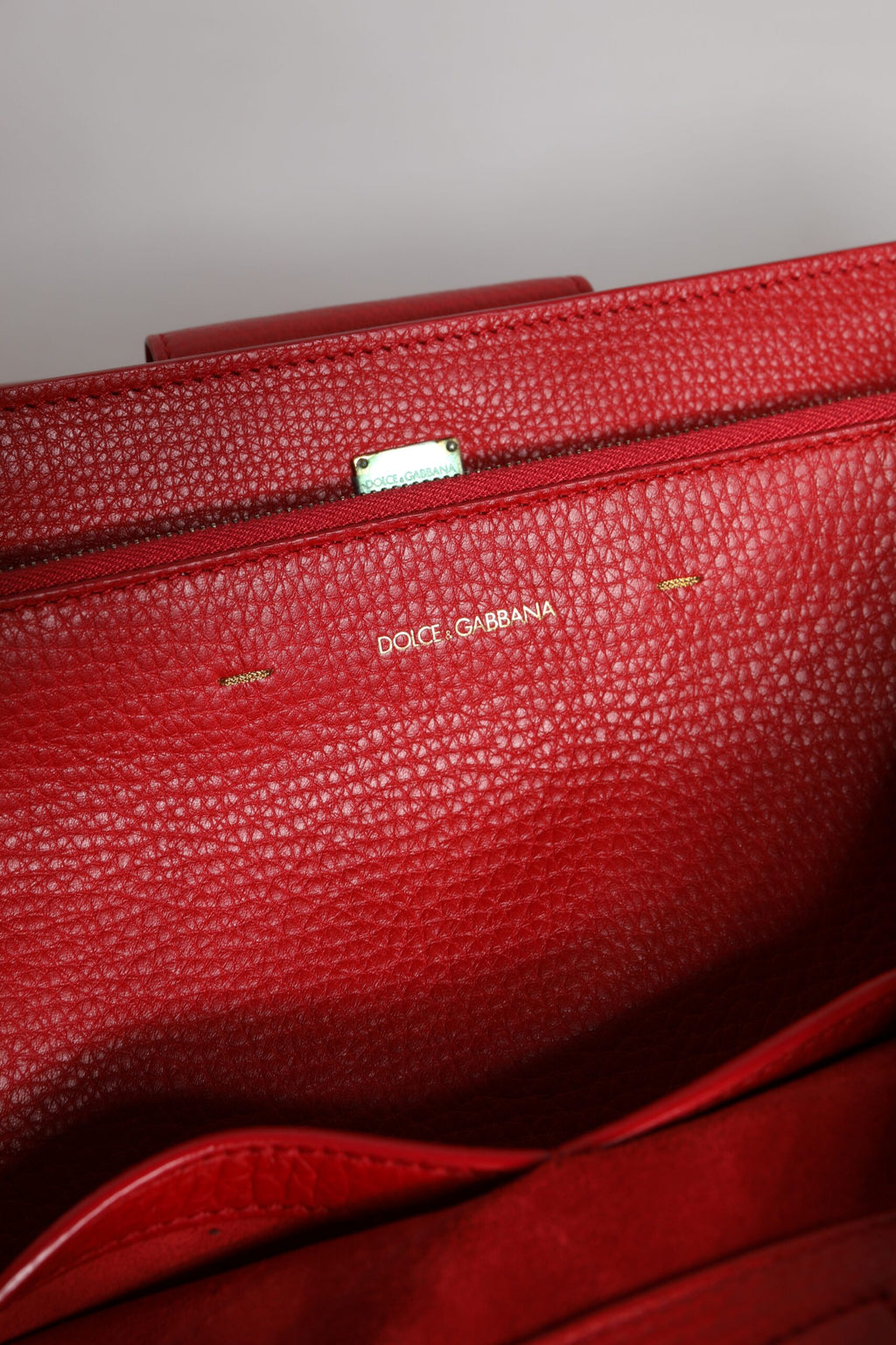 Dolce & Gabbana - Red Calfskin Leather Logo Plaque Top Handle Bag