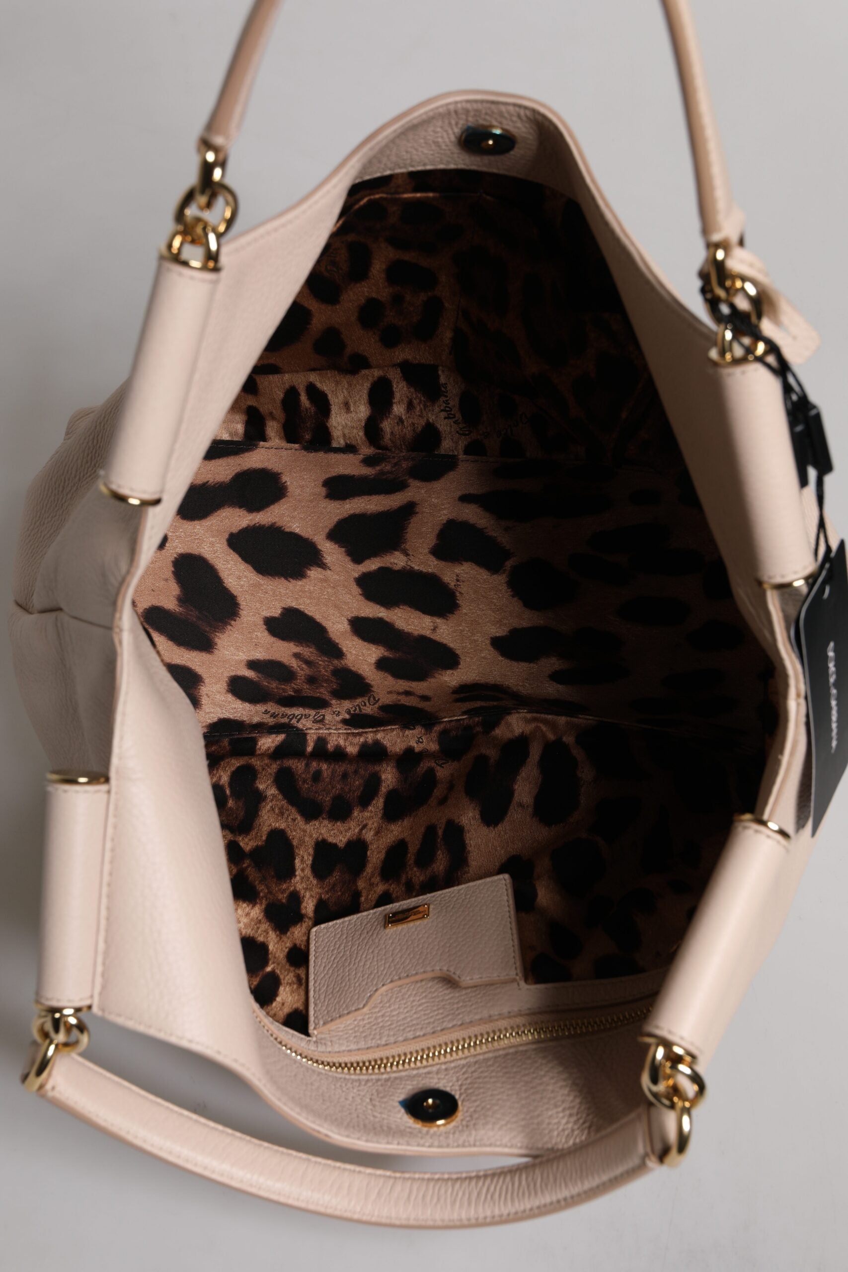 Dolce & Gabbana - Light Pink Deer Leather Logo Plaque Tote Top Handle Bag