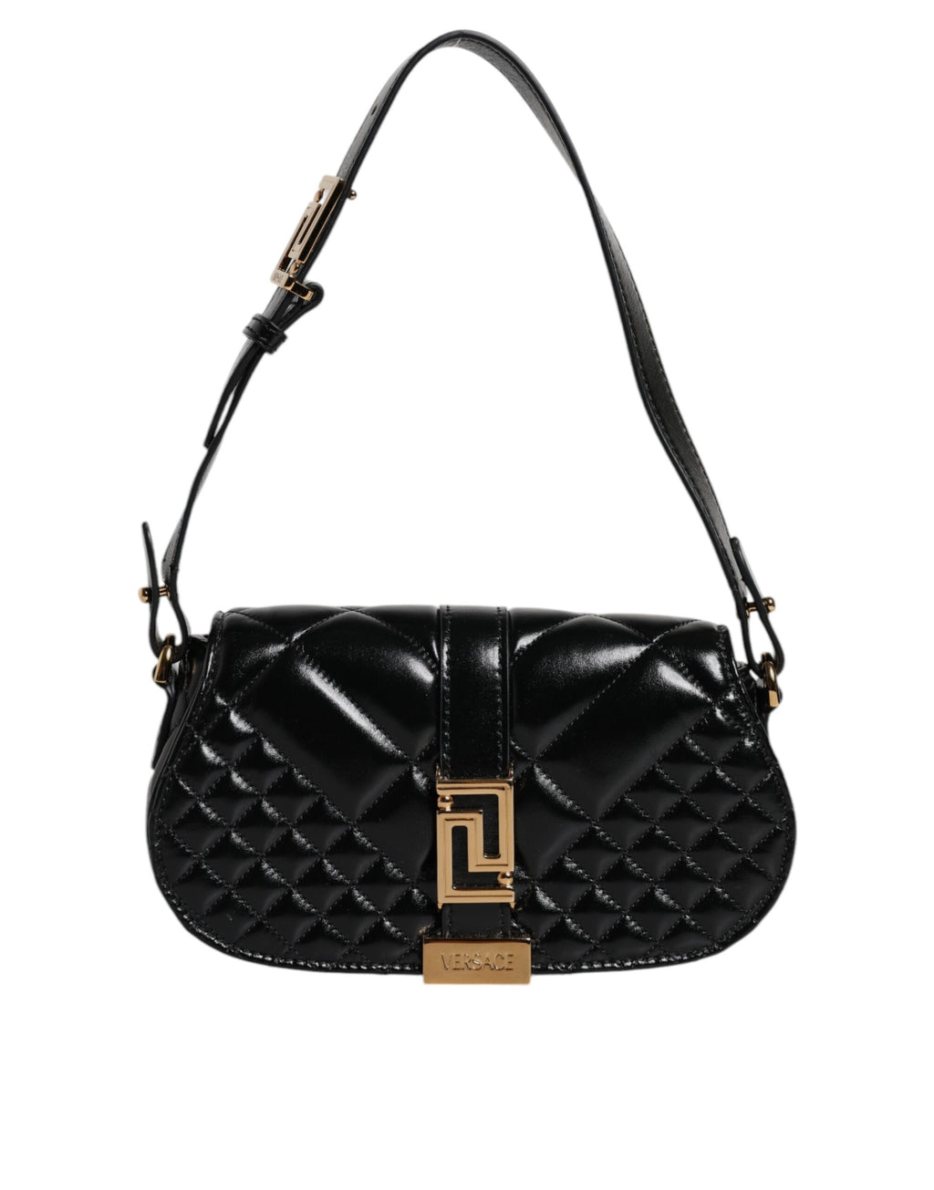 Versace - Black Calf Leather Quilted Shoulder Strap Bag